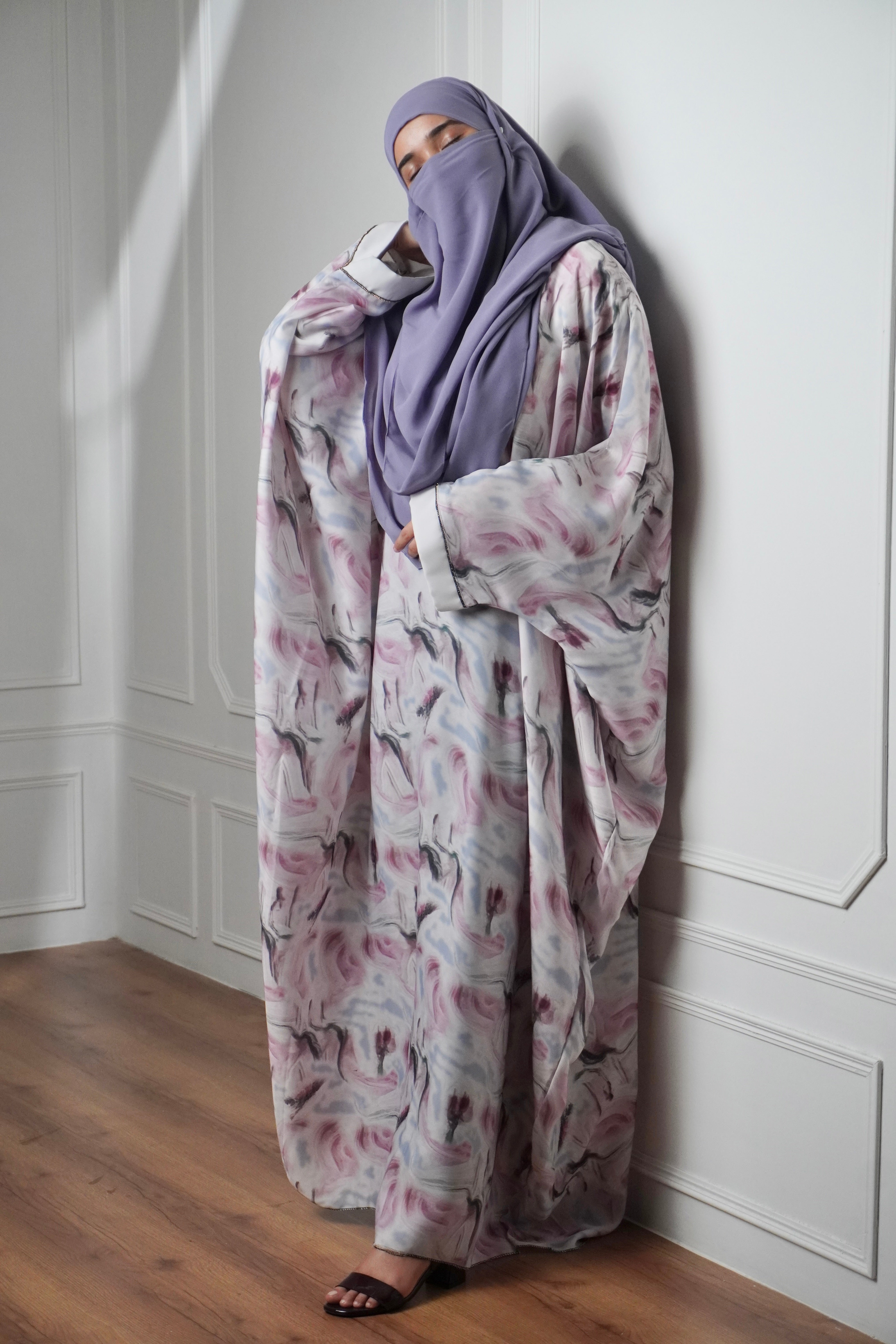 Marble Print Kaftan Khimar Set - Cotton Candy