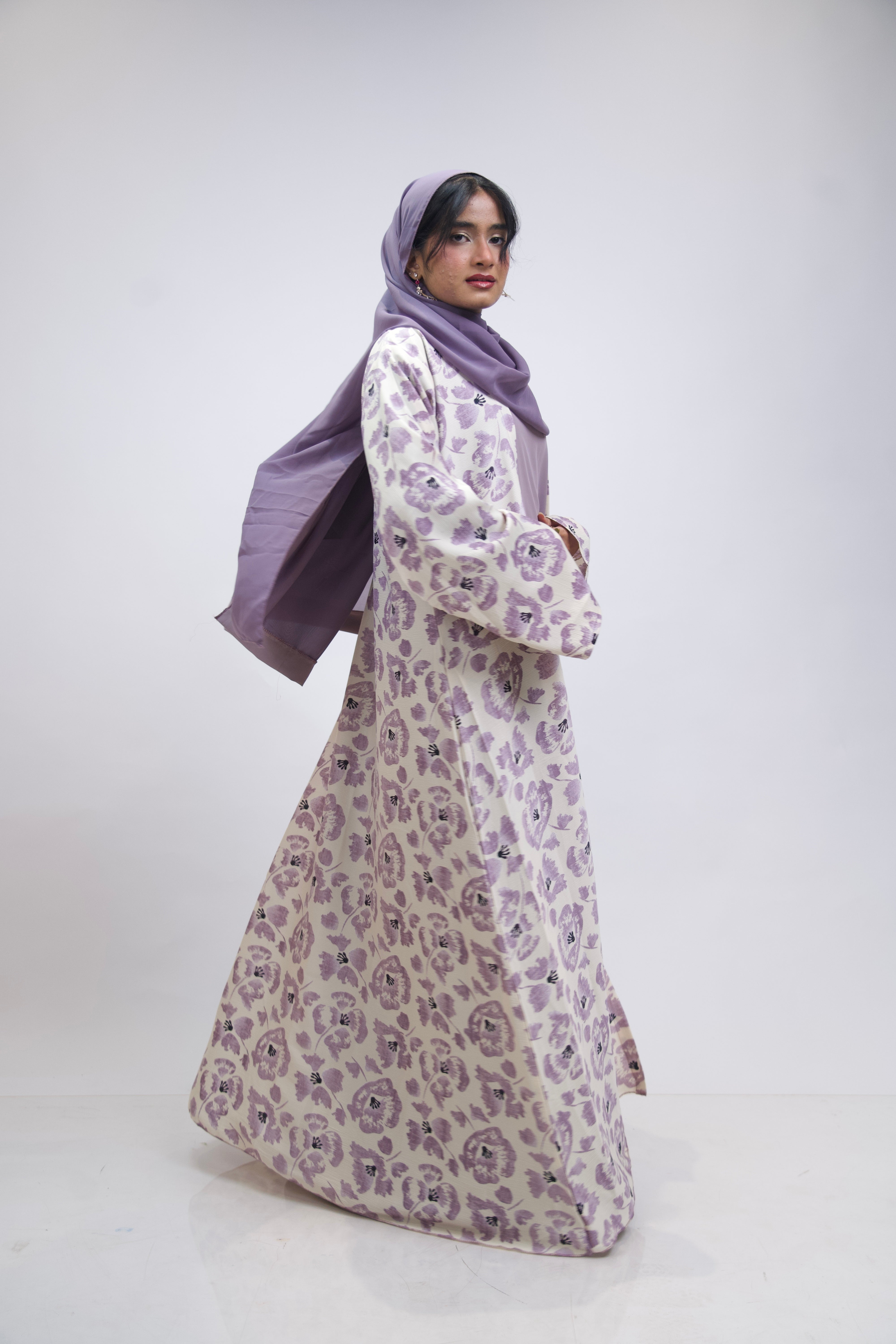 FLORAL PRINTED ABAYAH - LAVENDER