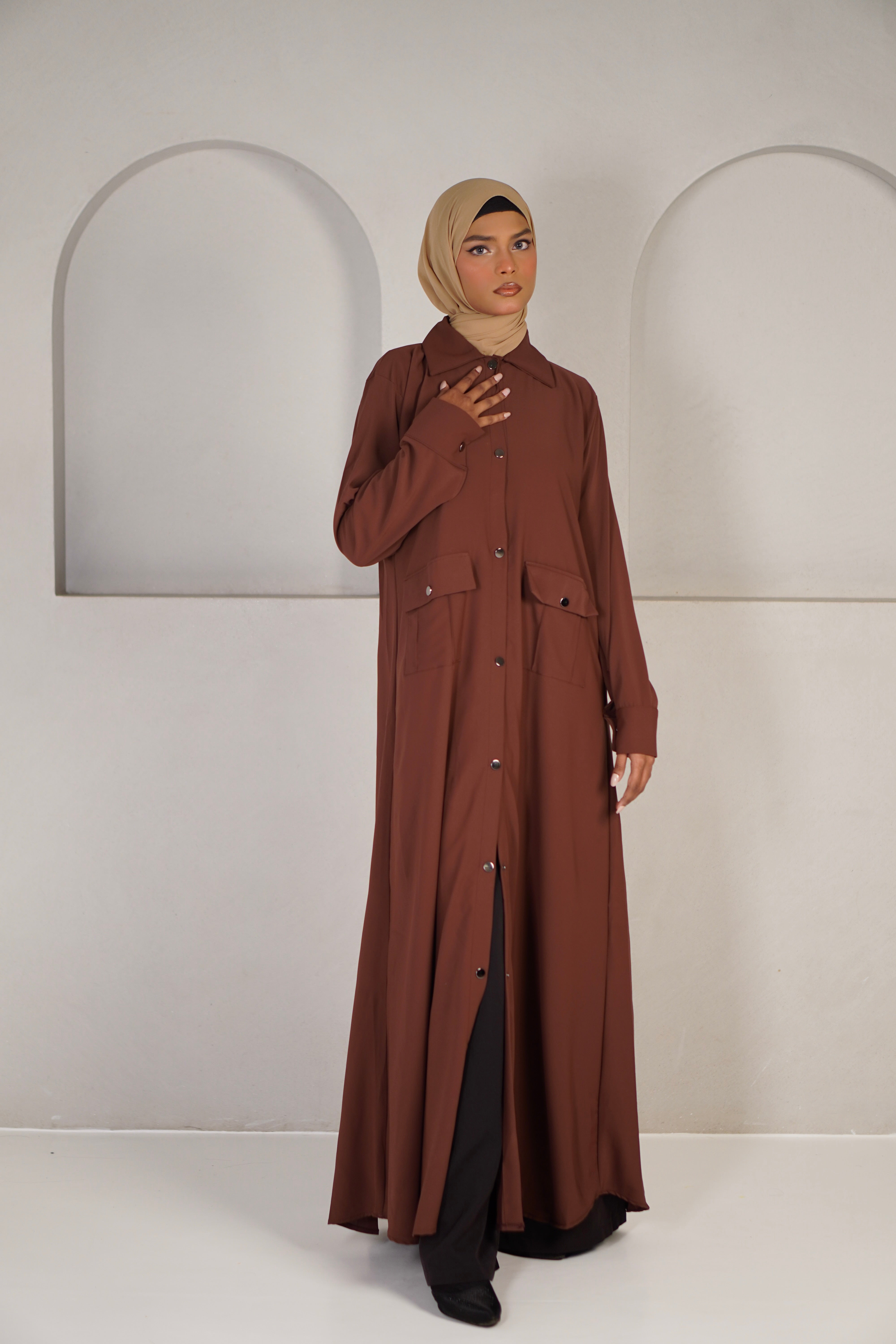Modest Shirt Dress - Rustic Brown