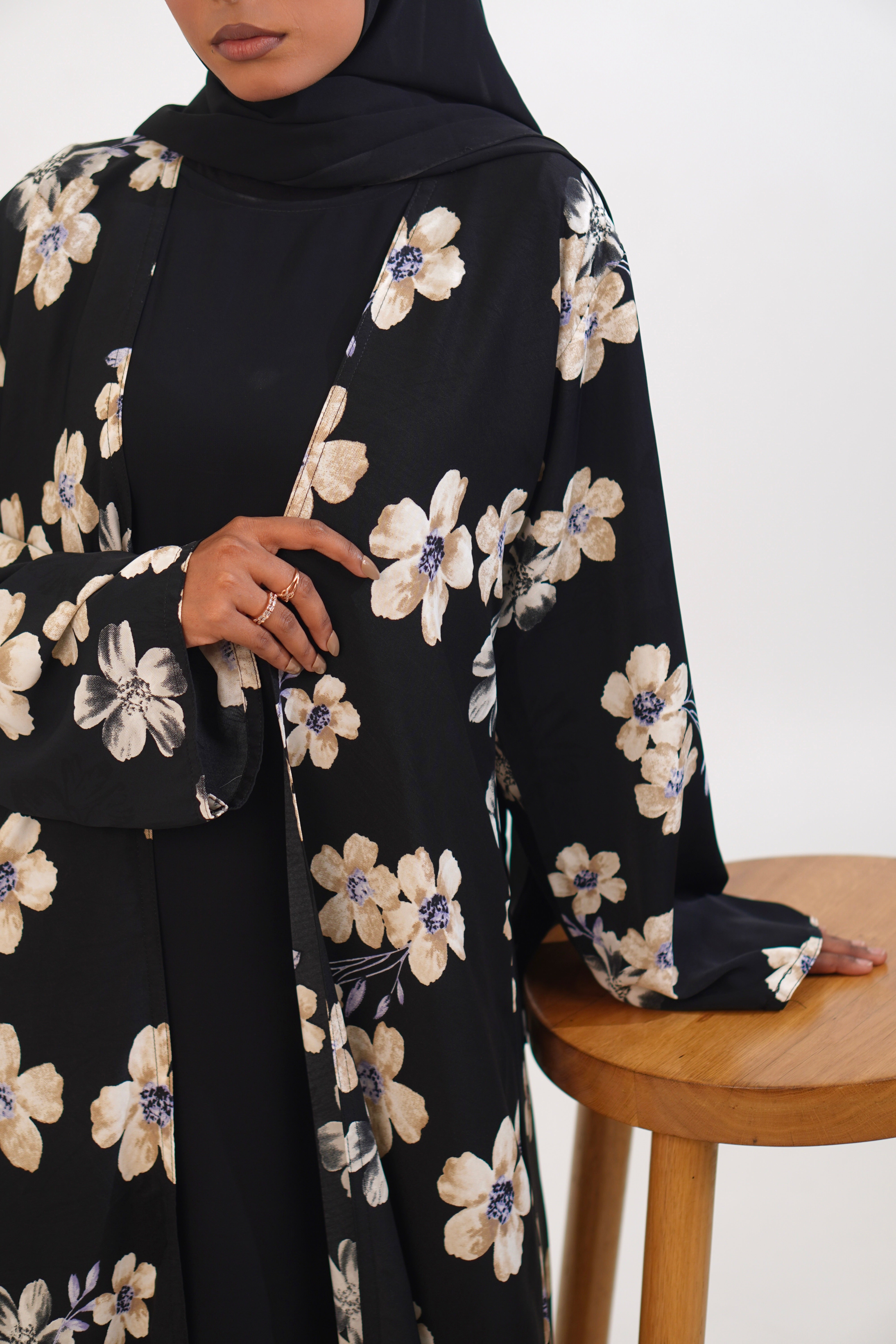 FLORAL PRINTED ABAYAH - BLACK