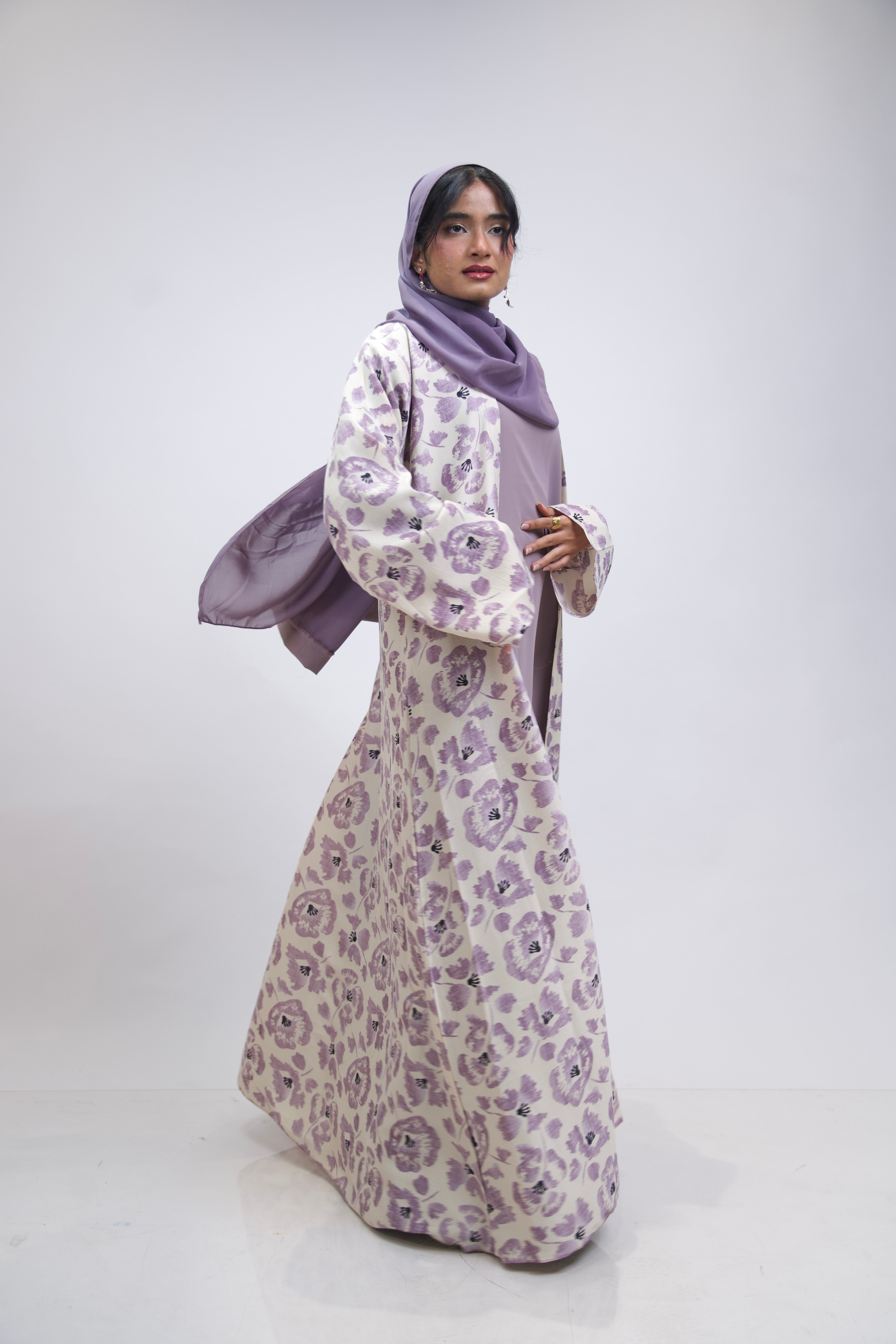 FLORAL PRINTED ABAYAH - LAVENDER