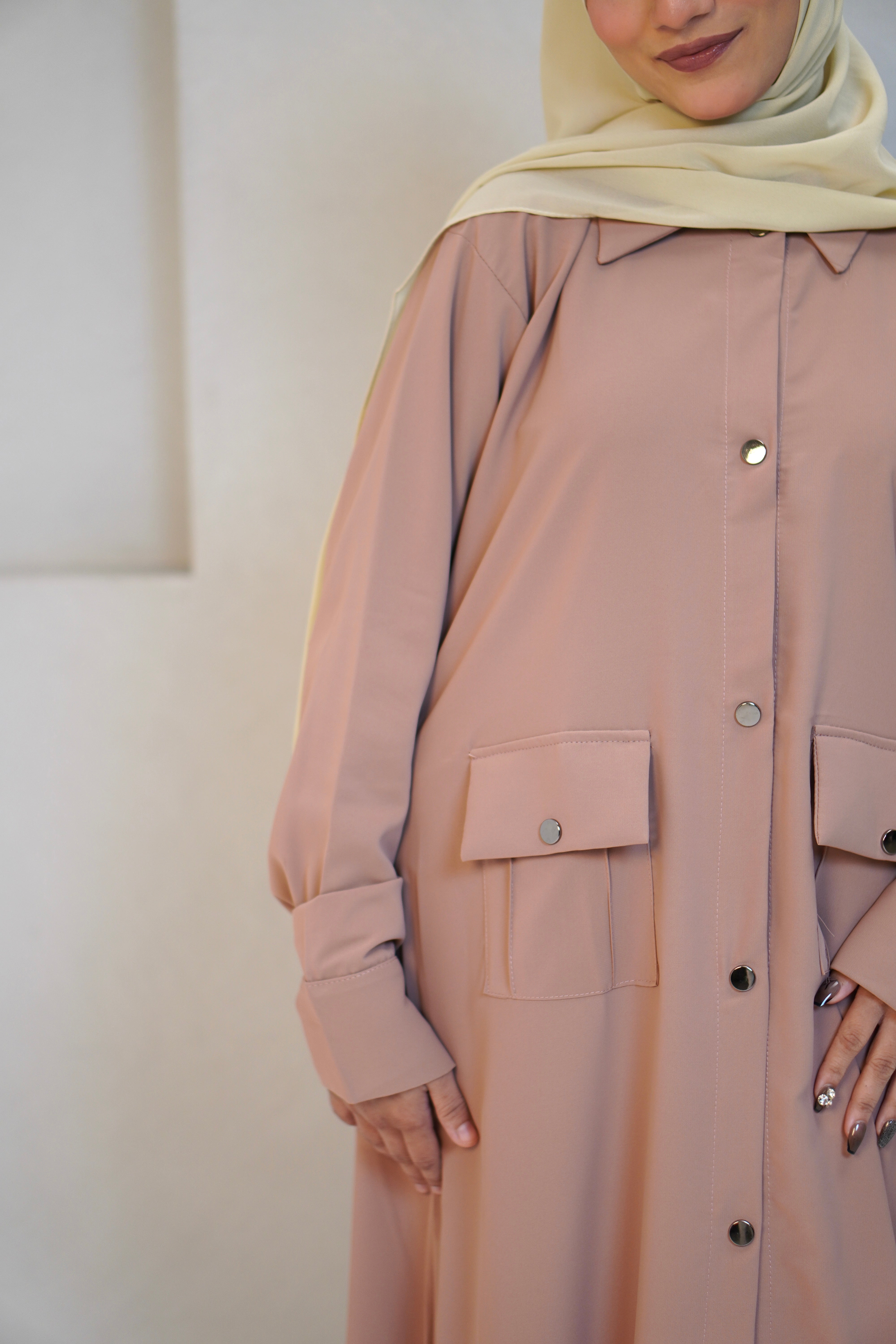 Modest Shirt Dress - Blush Pink