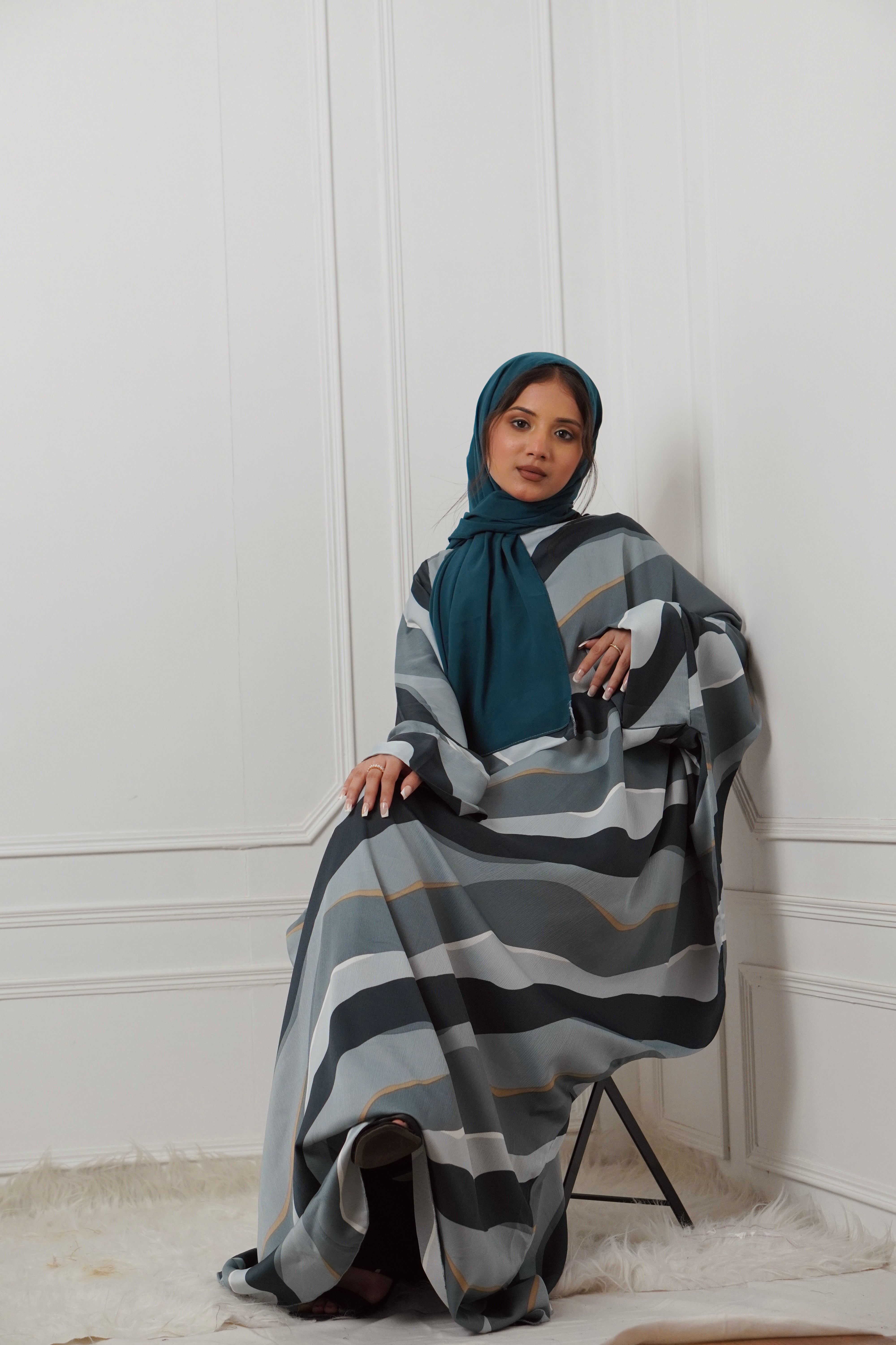 Y2K PRINTED ABAYAH - TURQUOISE