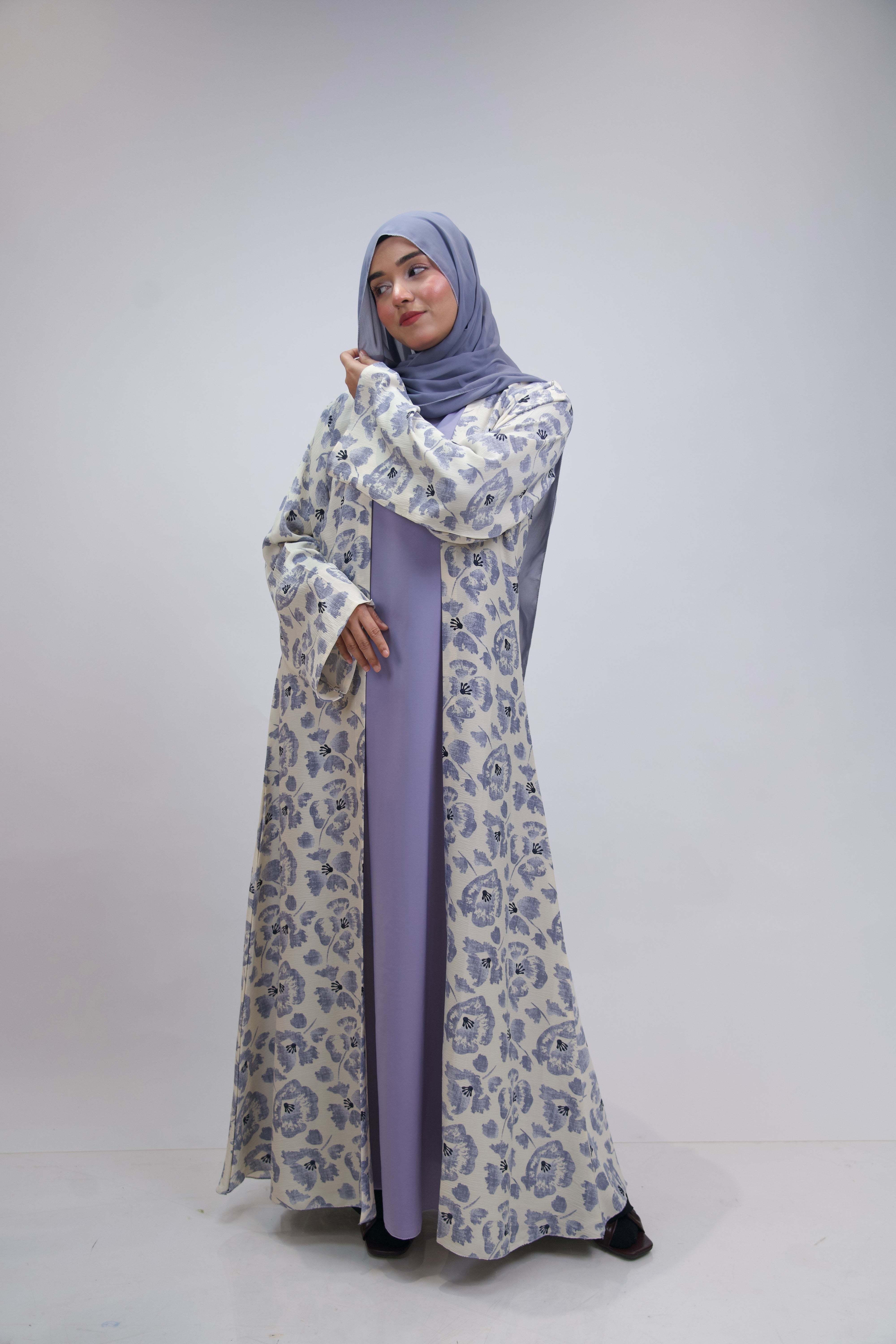 FLORAL PRINTED ABAYAH - LILAC