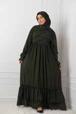 Nuha Ruffle Dress - Olive Green - Handwork