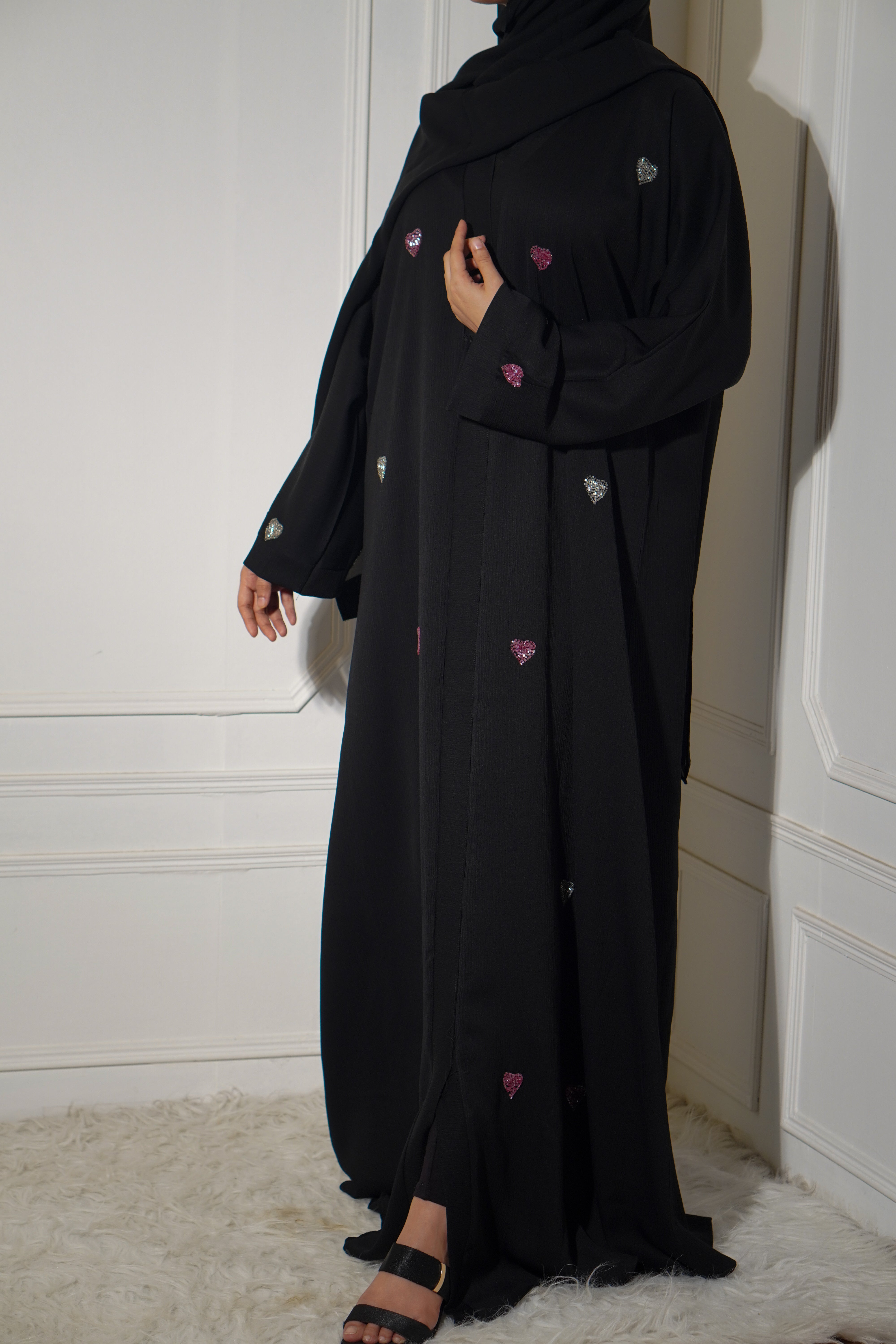 Qalbi Abayah - Pink & Silver