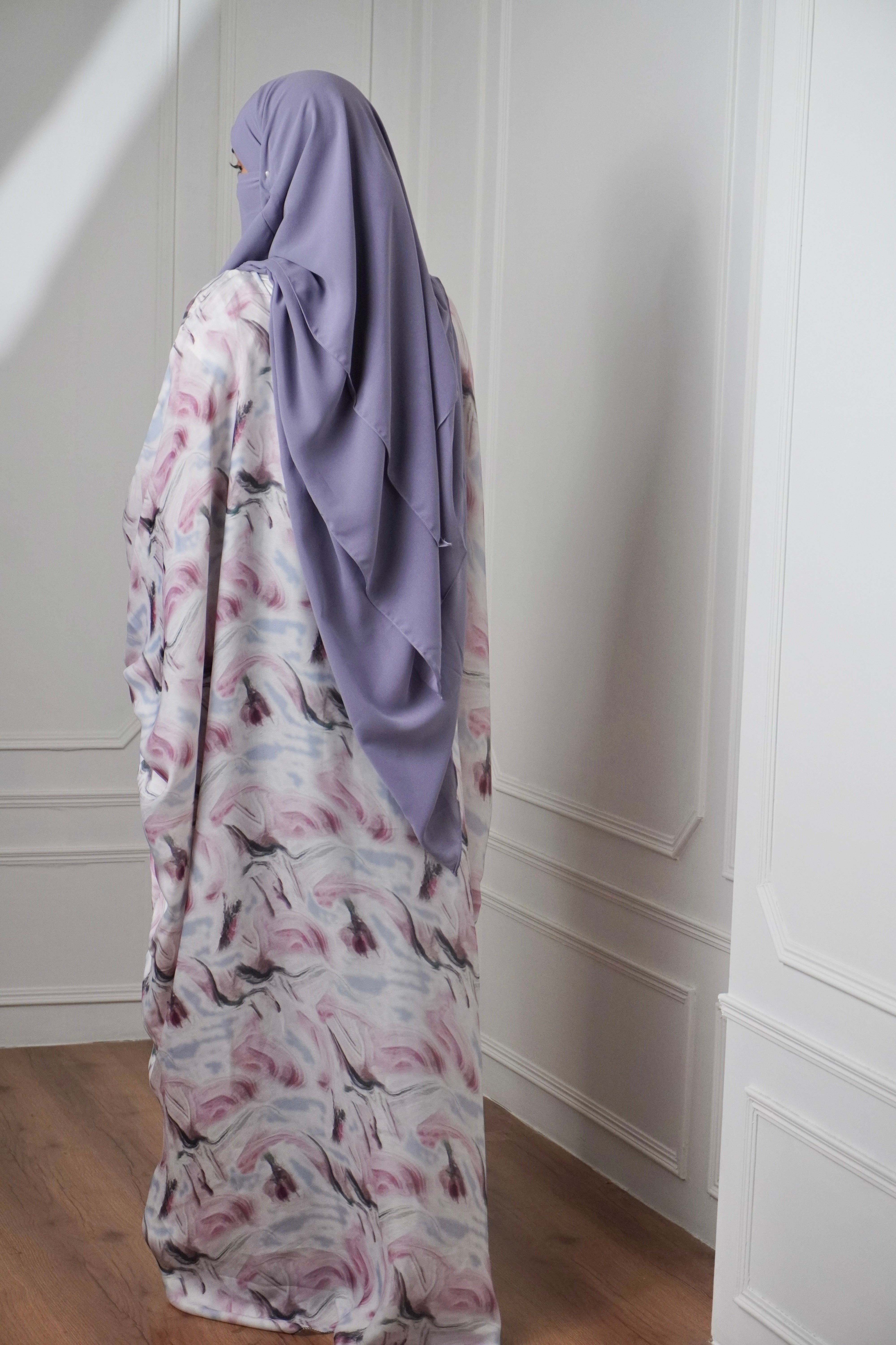 Marble Print Kaftan Khimar Set - Cotton Candy