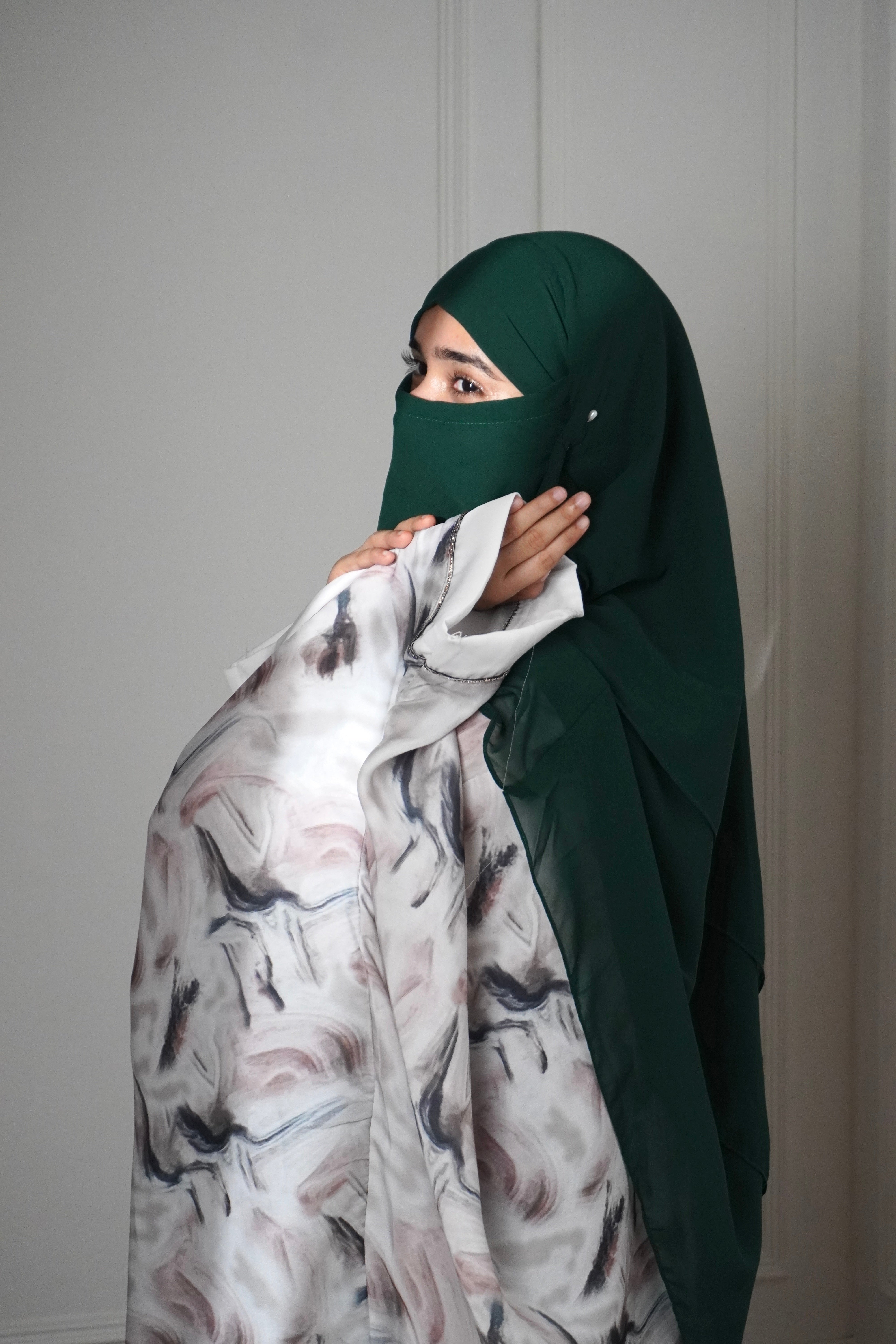 Marble Print Kaftan KHIMAR SET - Rich Green