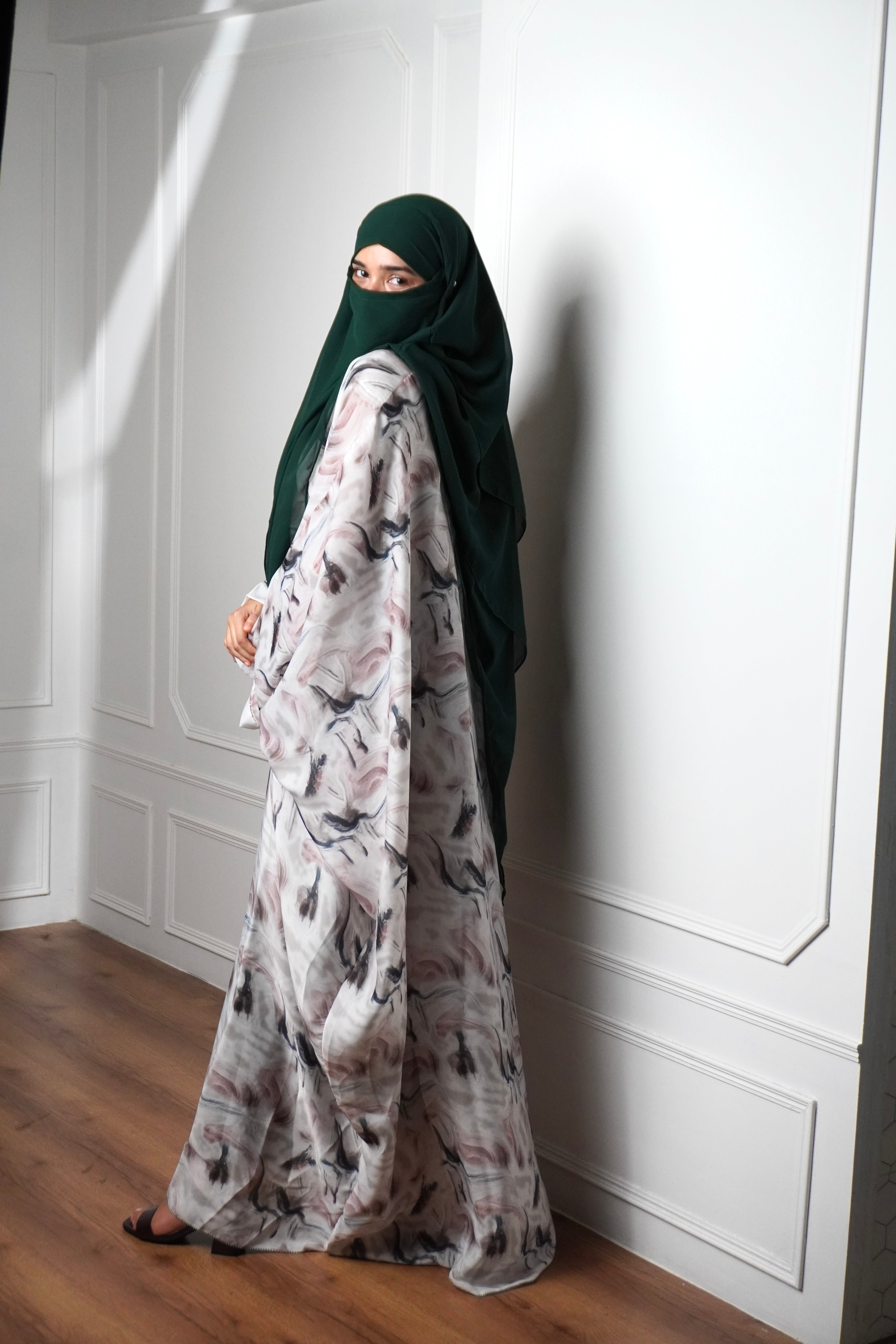 Marble Print Kaftan KHIMAR SET - Rich Green