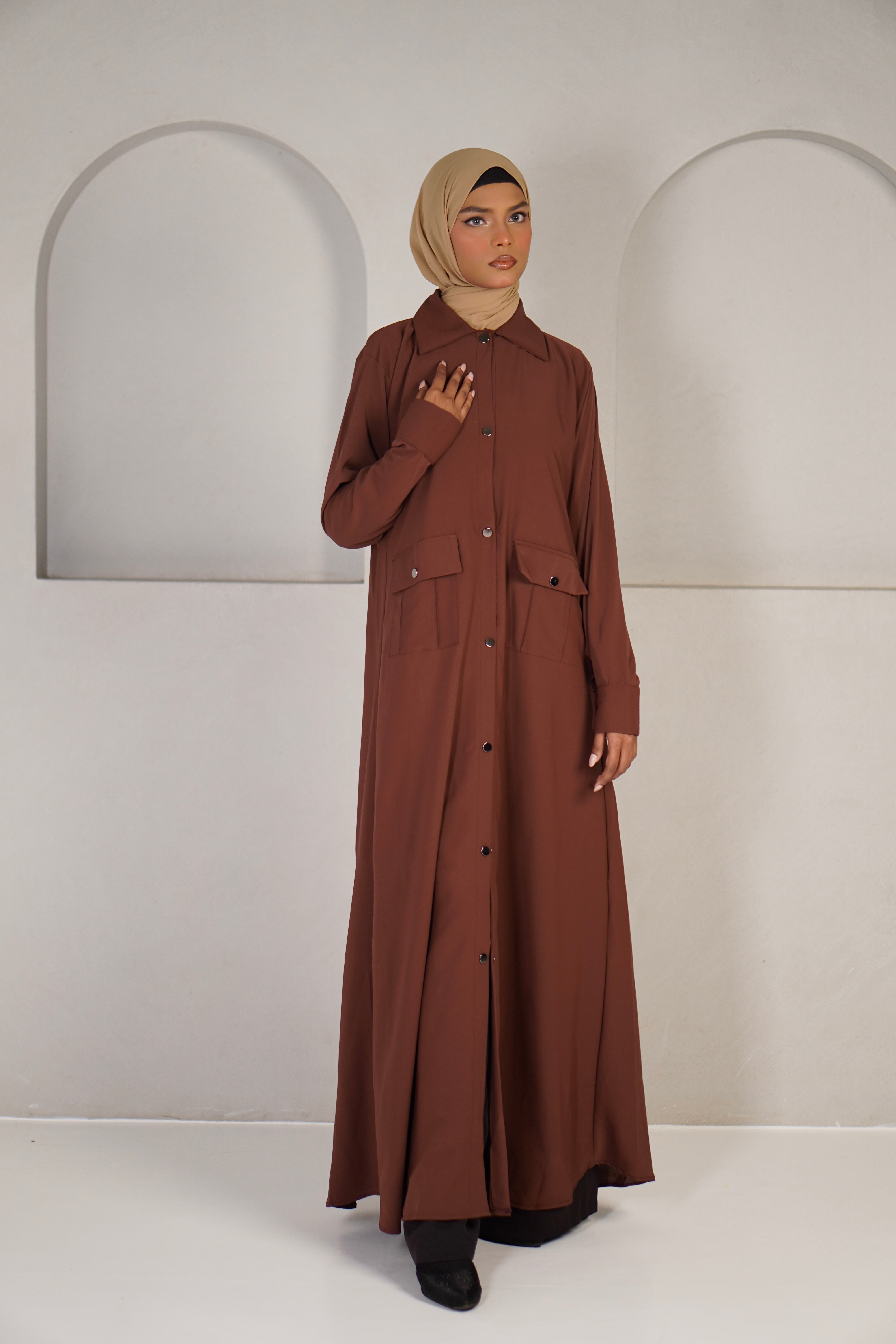 Modest Shirt Dress - Rustic Brown
