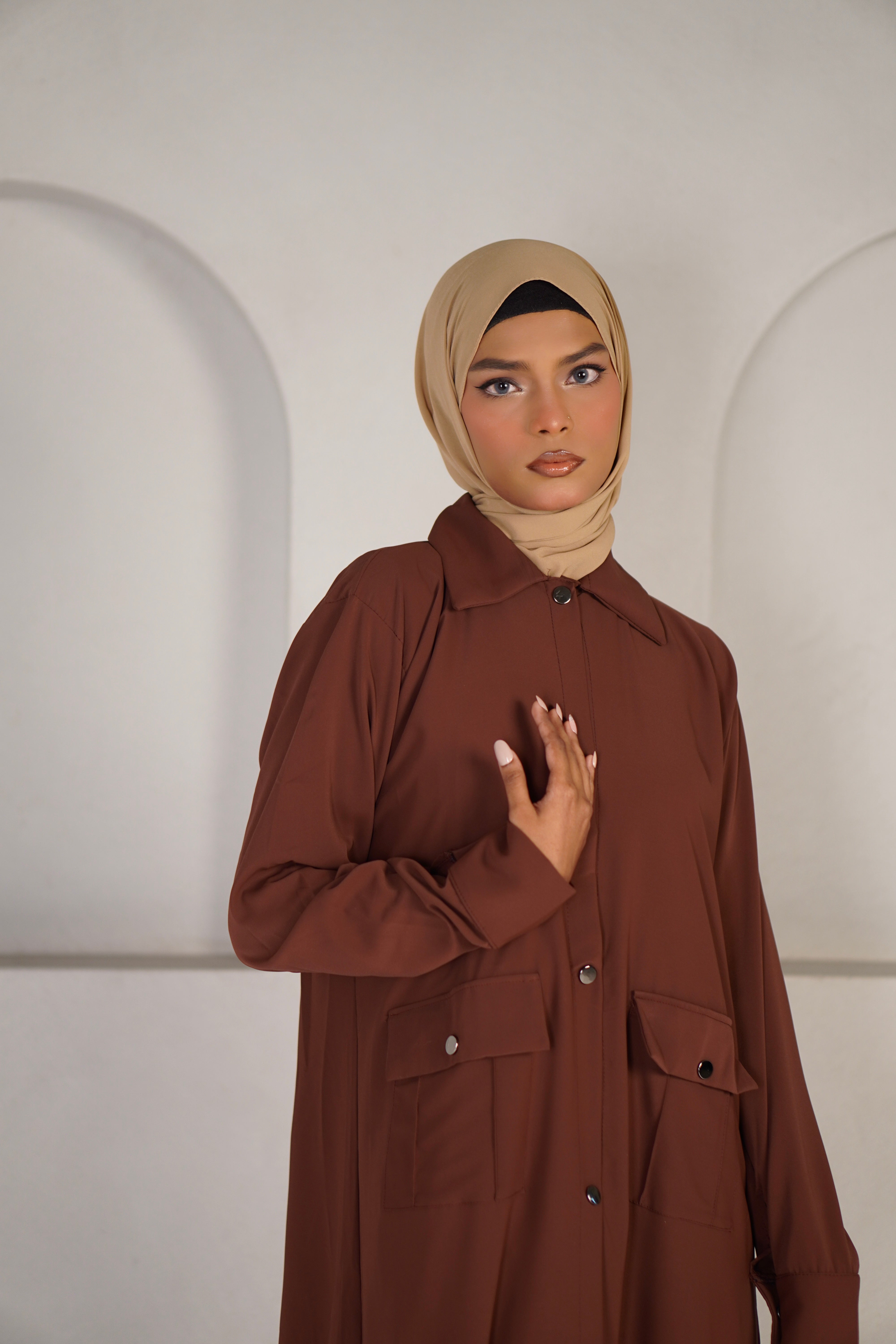 Modest Shirt Dress - Rustic Brown
