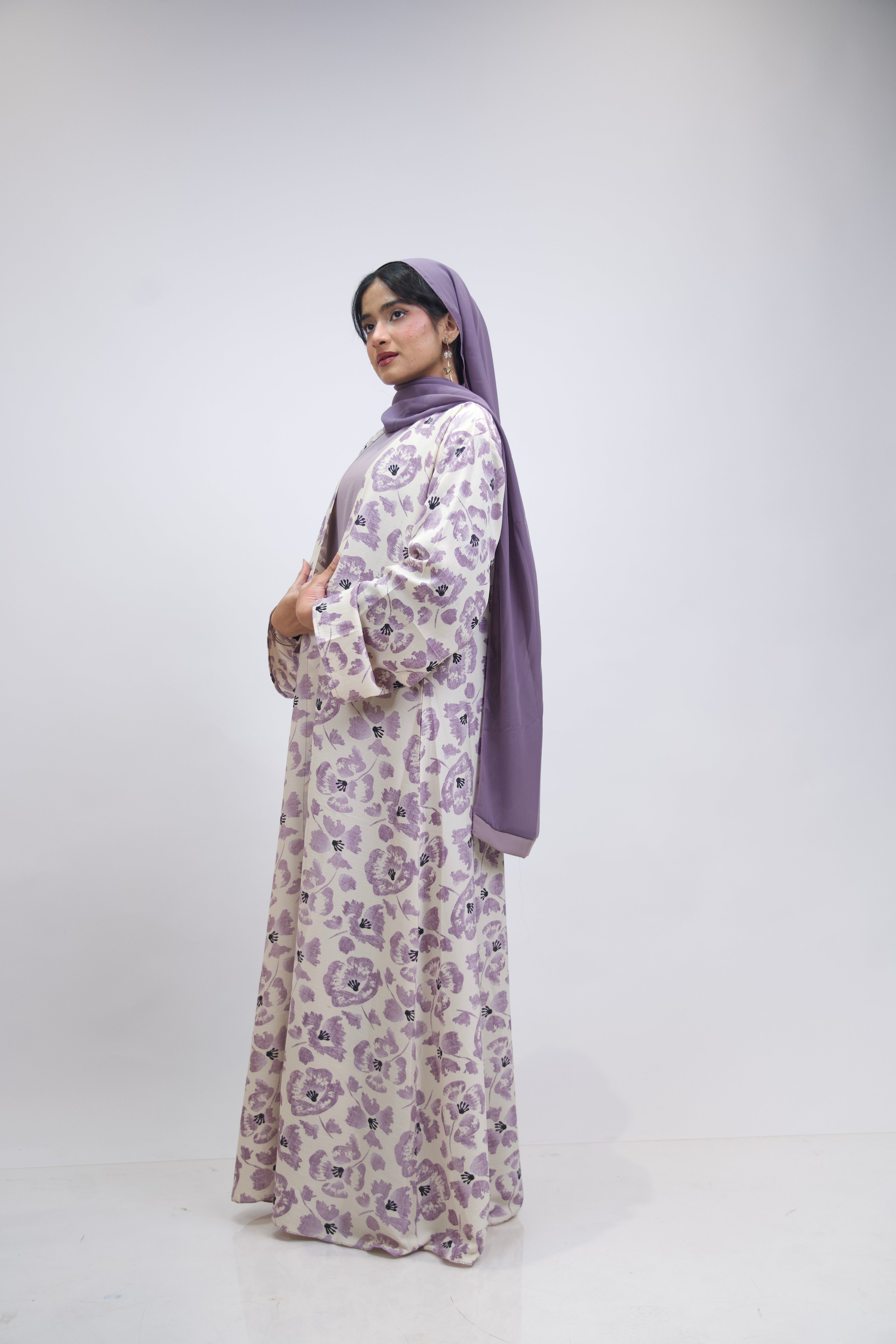 FLORAL PRINTED ABAYAH - LAVENDER