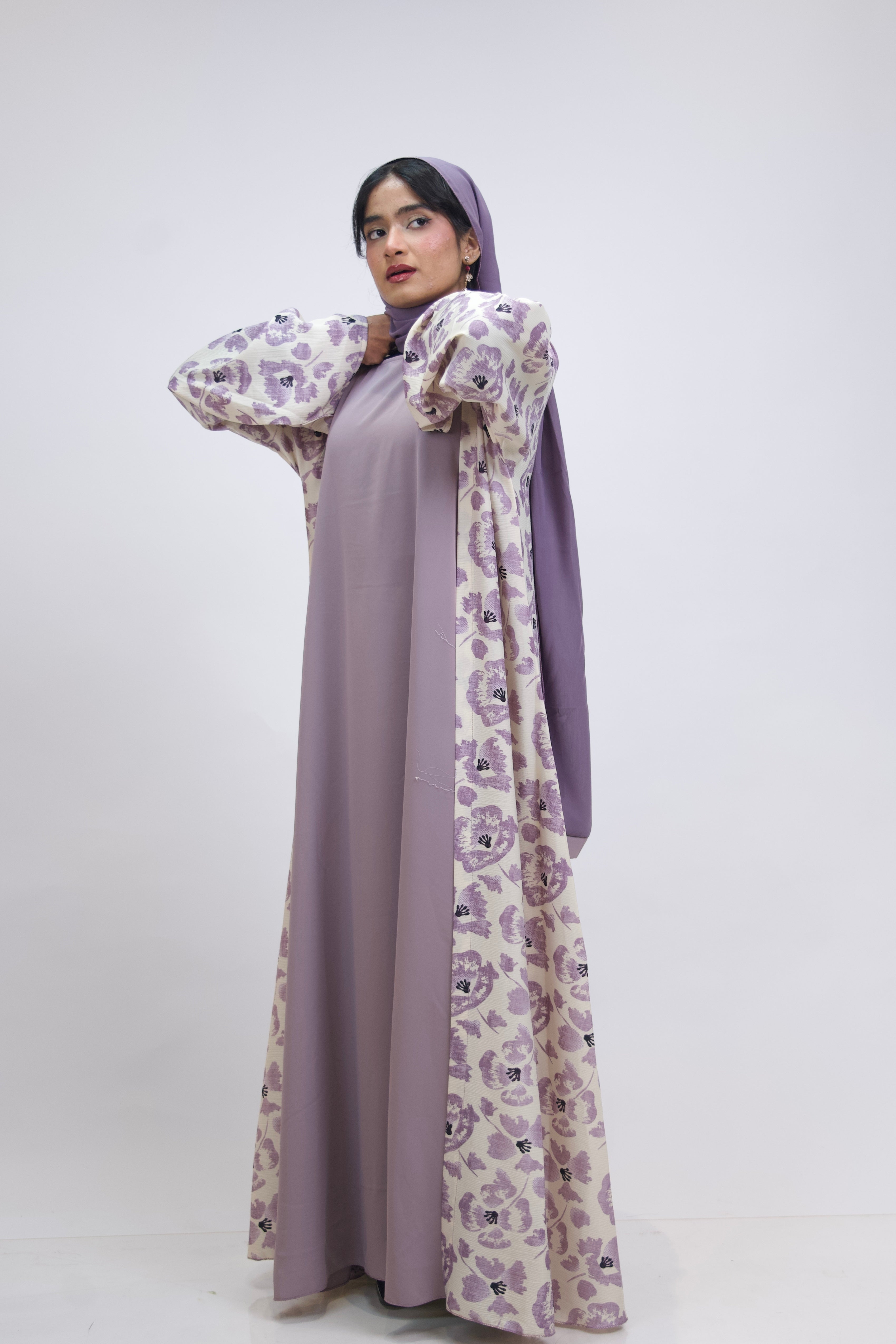 FLORAL PRINTED ABAYAH - LAVENDER