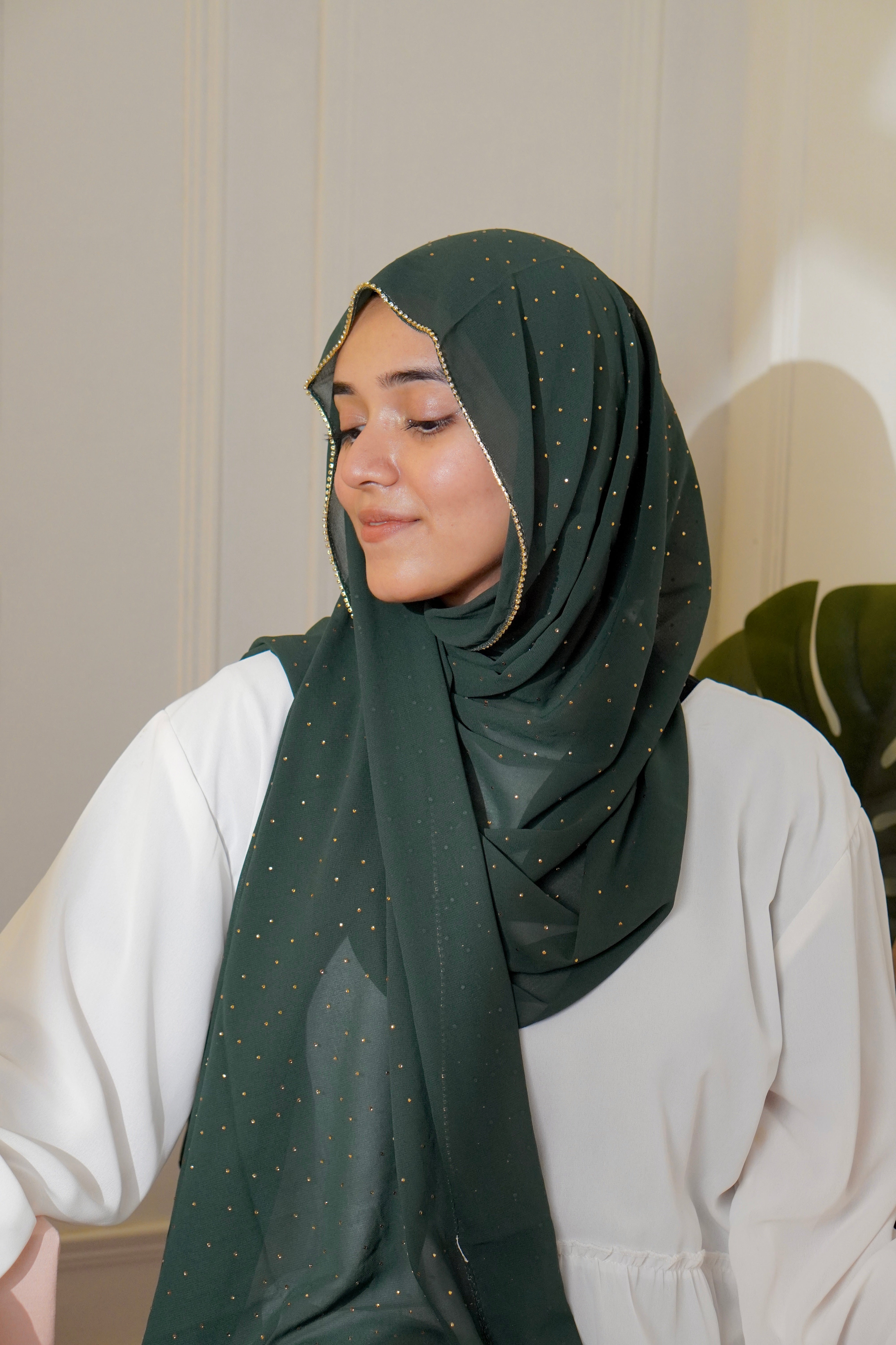Rhinestone Hijab - Bottle Green