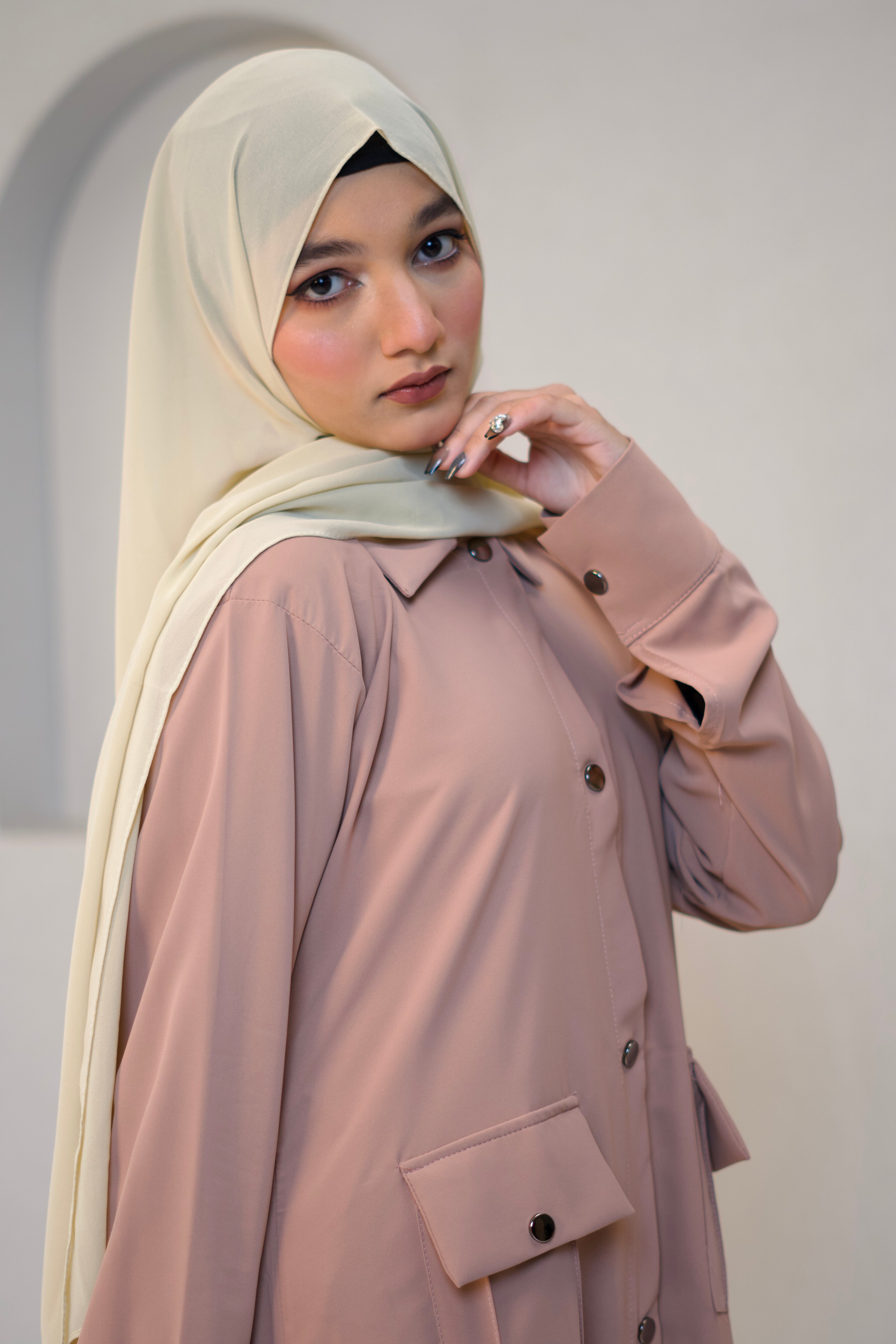 Modest Shirt Dress - Blush Pink