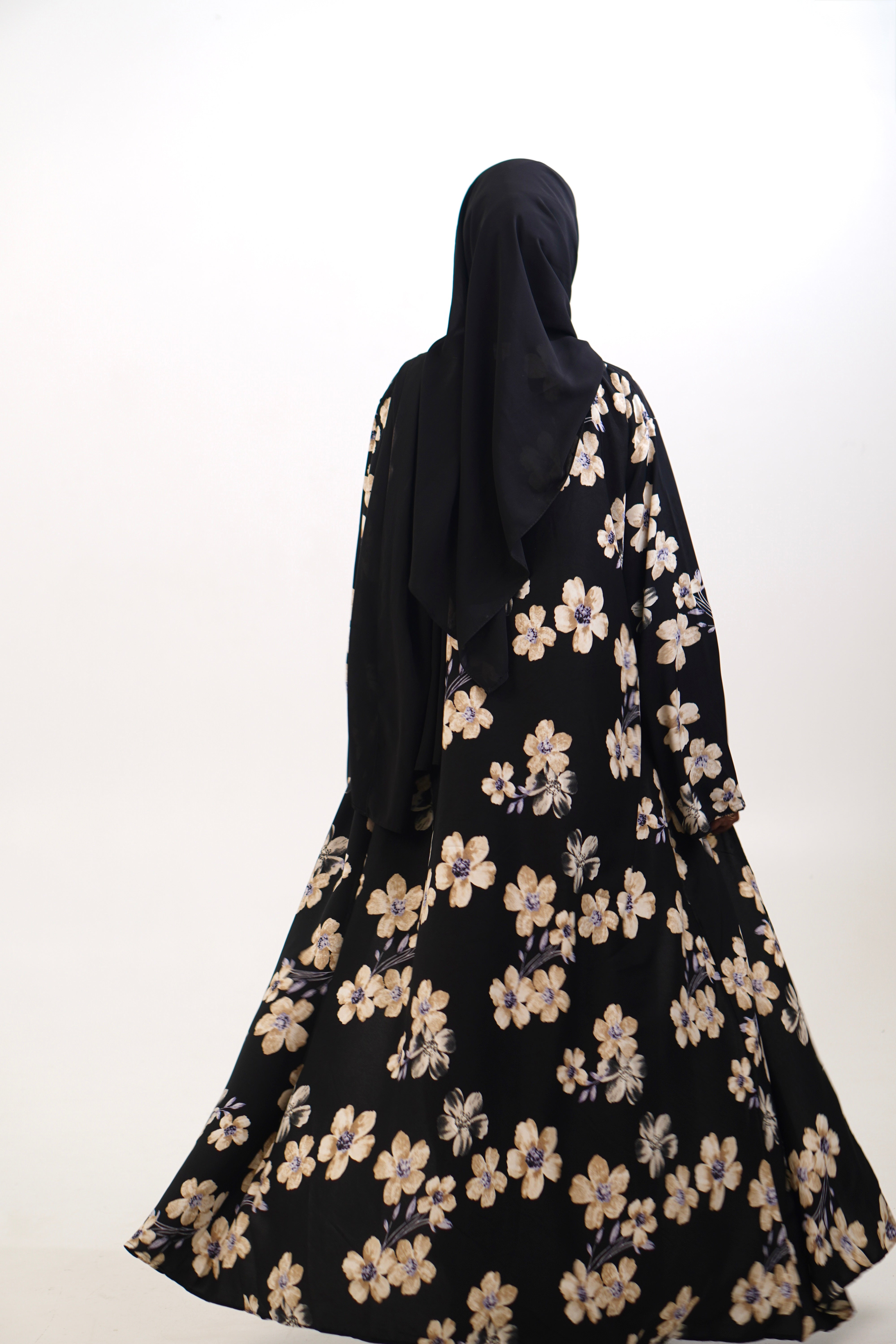 FLORAL PRINTED ABAYAH - BLACK