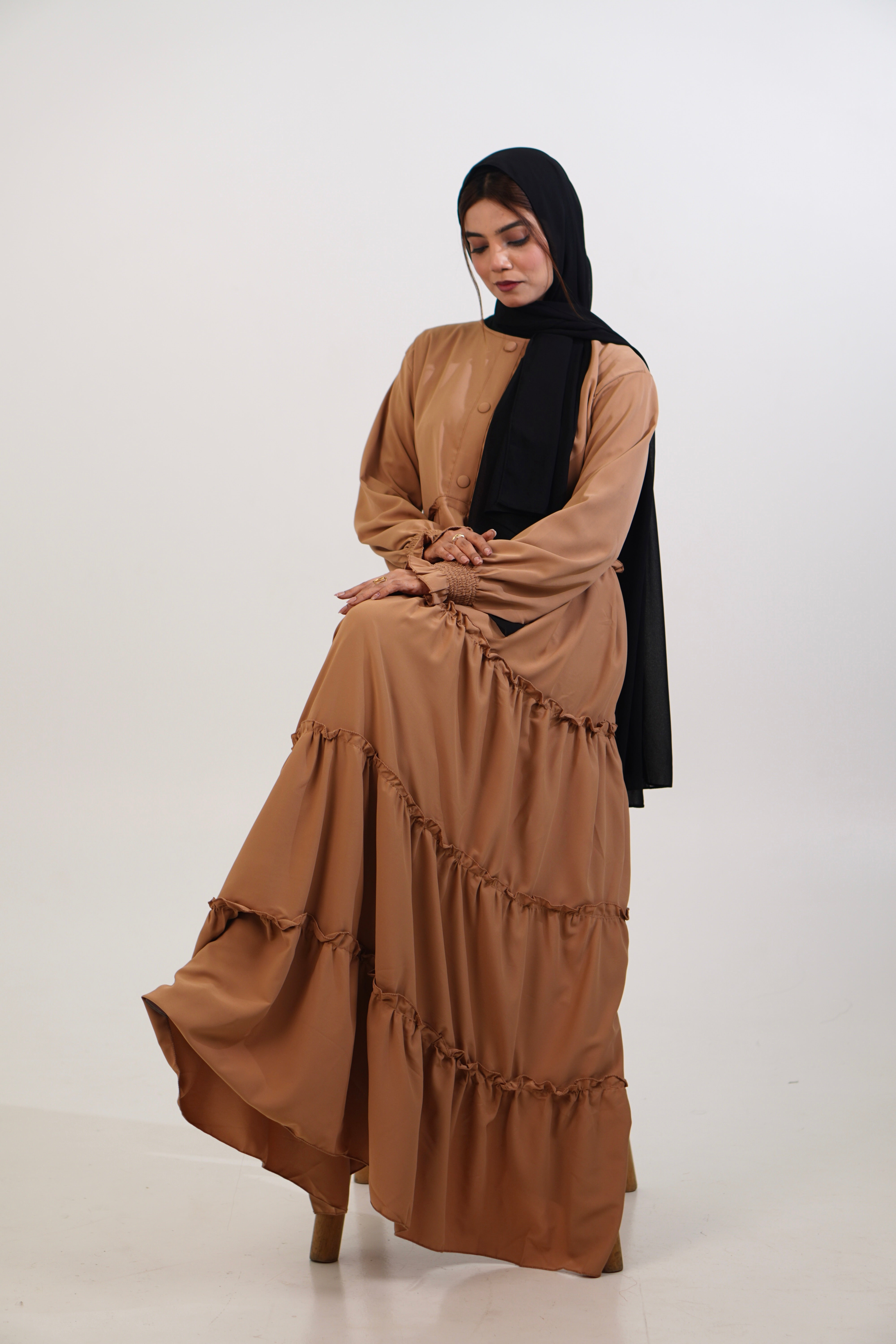 Feriha Ruffled Dress (Matte) - BEIGE