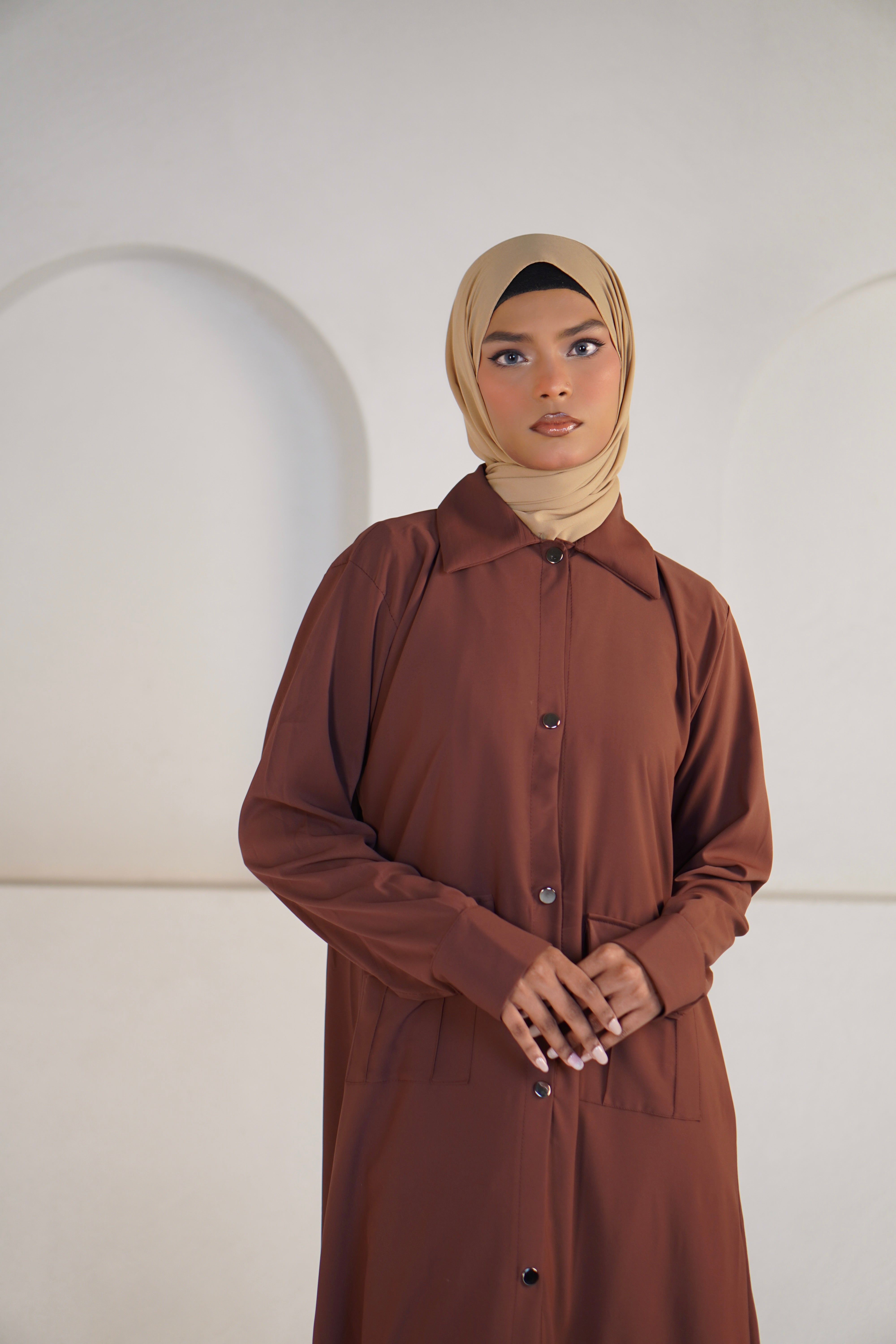 Modest Shirt Dress - Rustic Brown