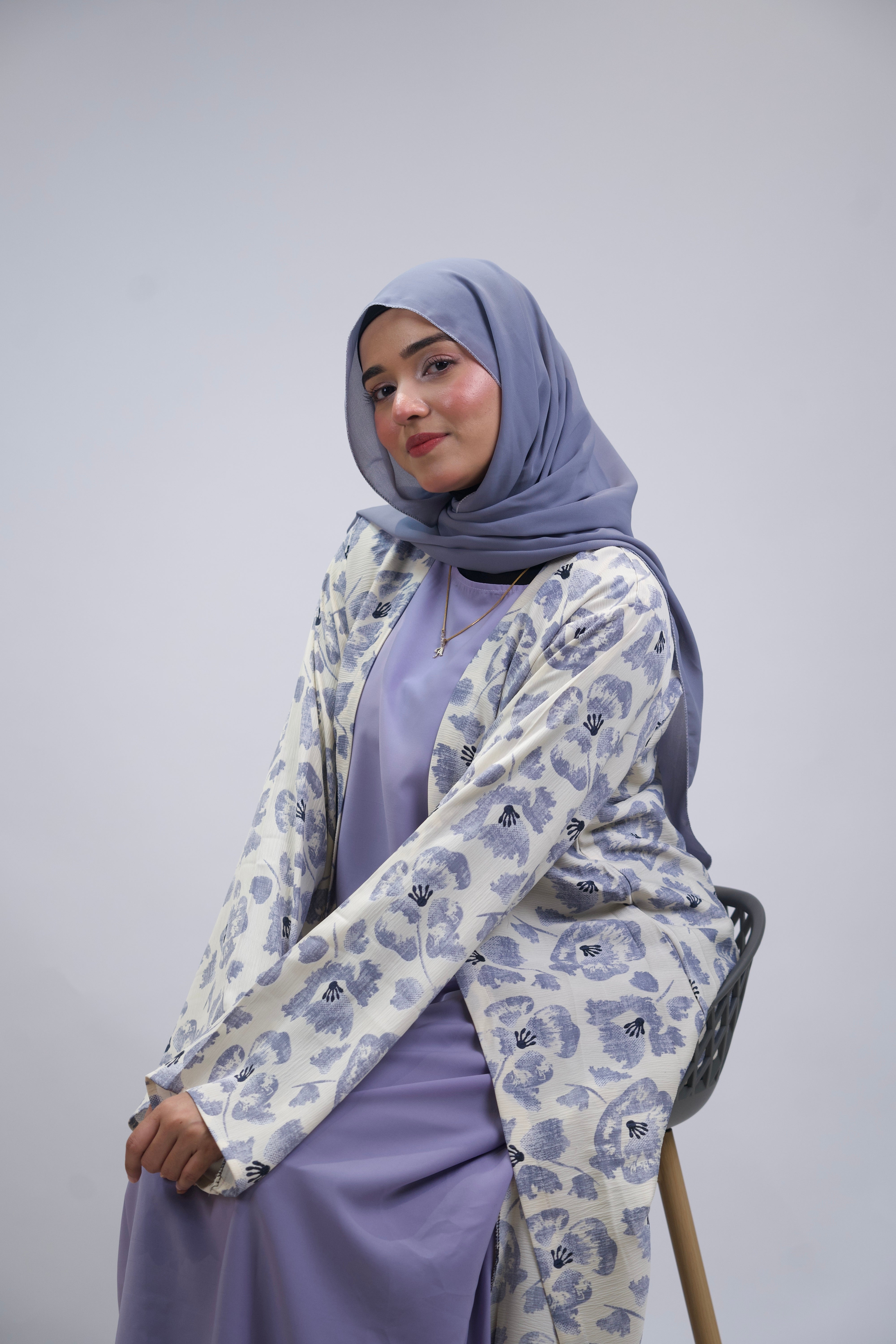 FLORAL PRINTED ABAYAH - LILAC