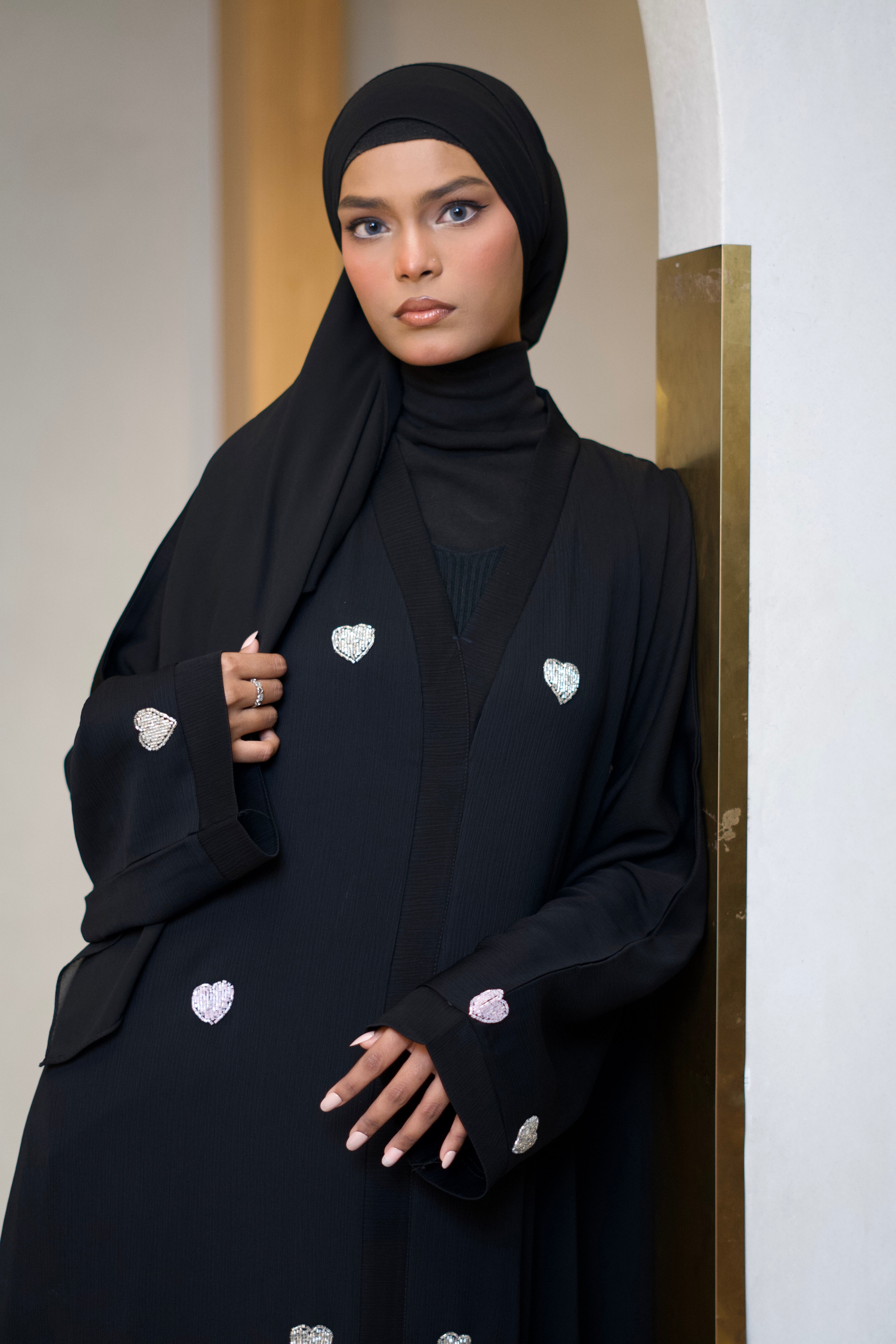 Qalbi Abayah - Pink & Silver