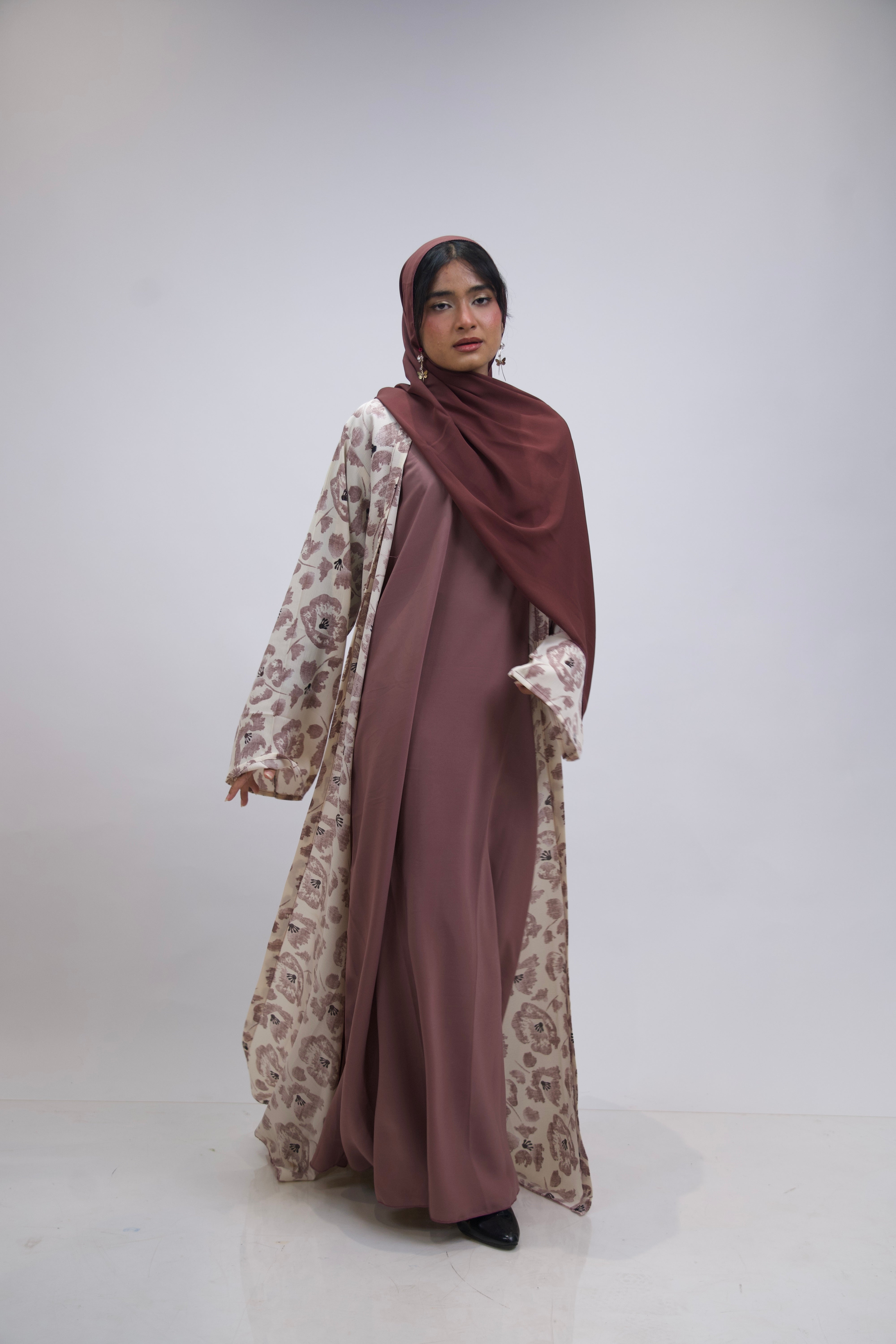 FLORAL PRINTED ABAYAH - ROSE