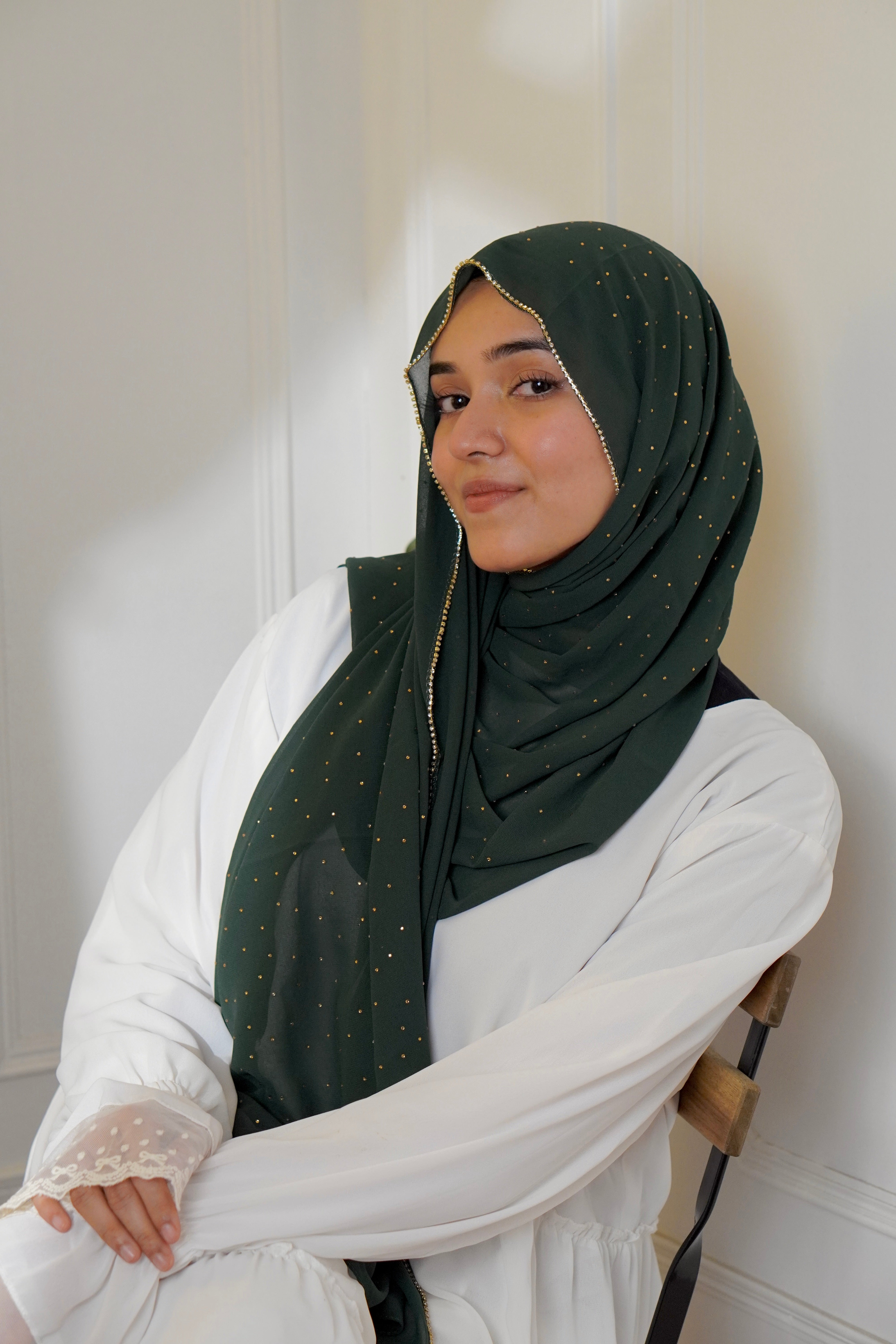 Rhinestone Hijab - Bottle Green