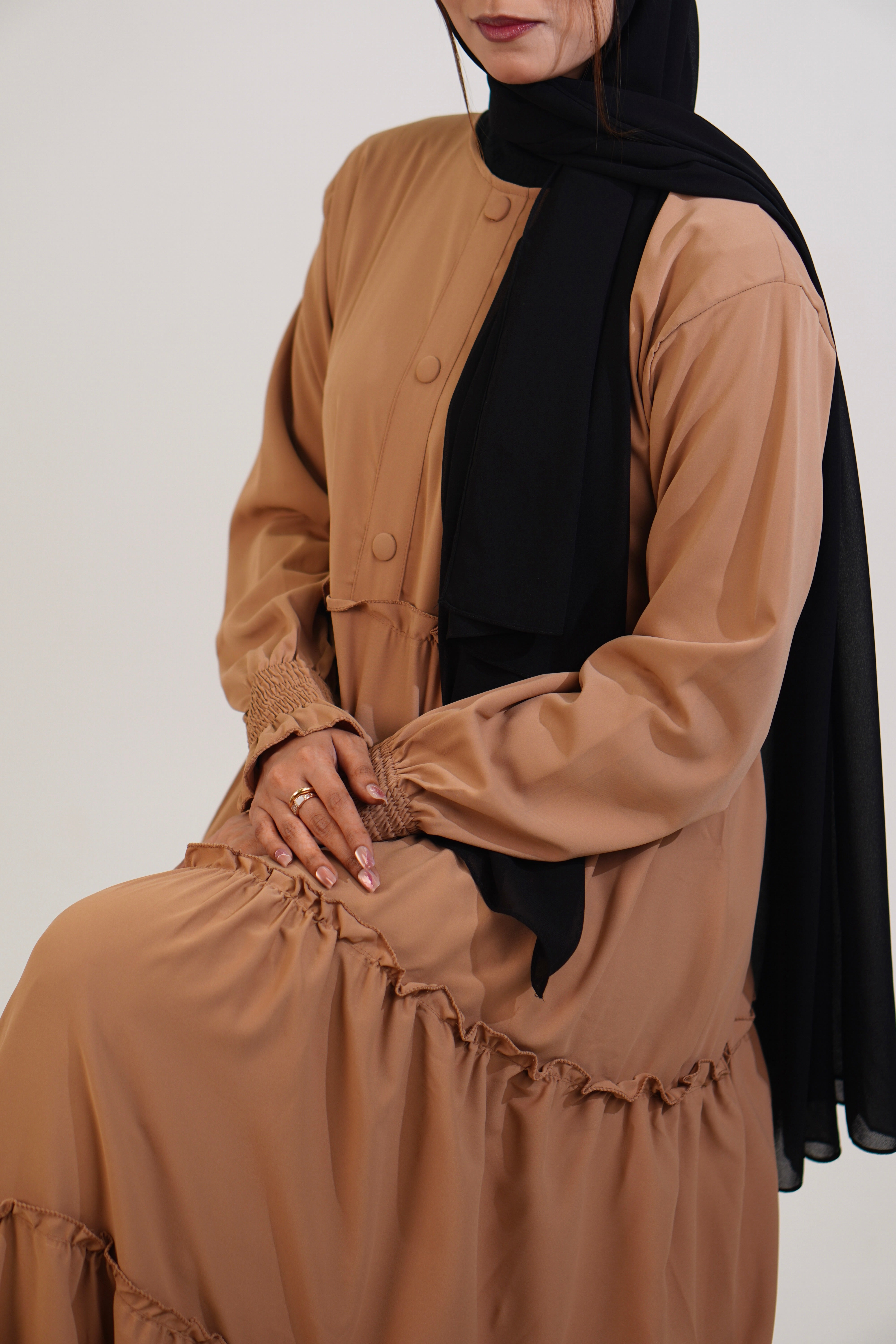 Feriha Ruffled Dress (Matte) - BEIGE