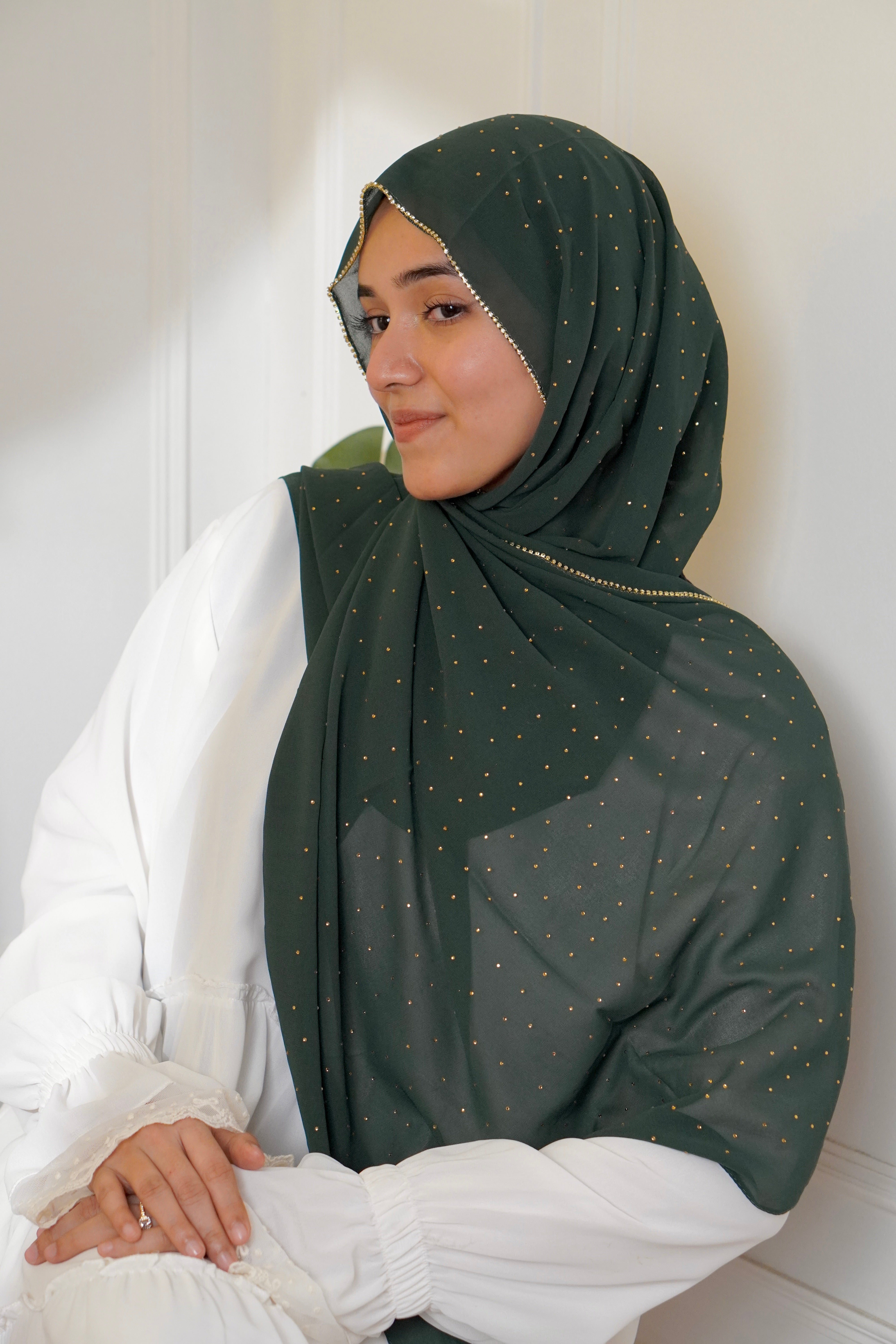 Rhinestone Hijab - Bottle Green