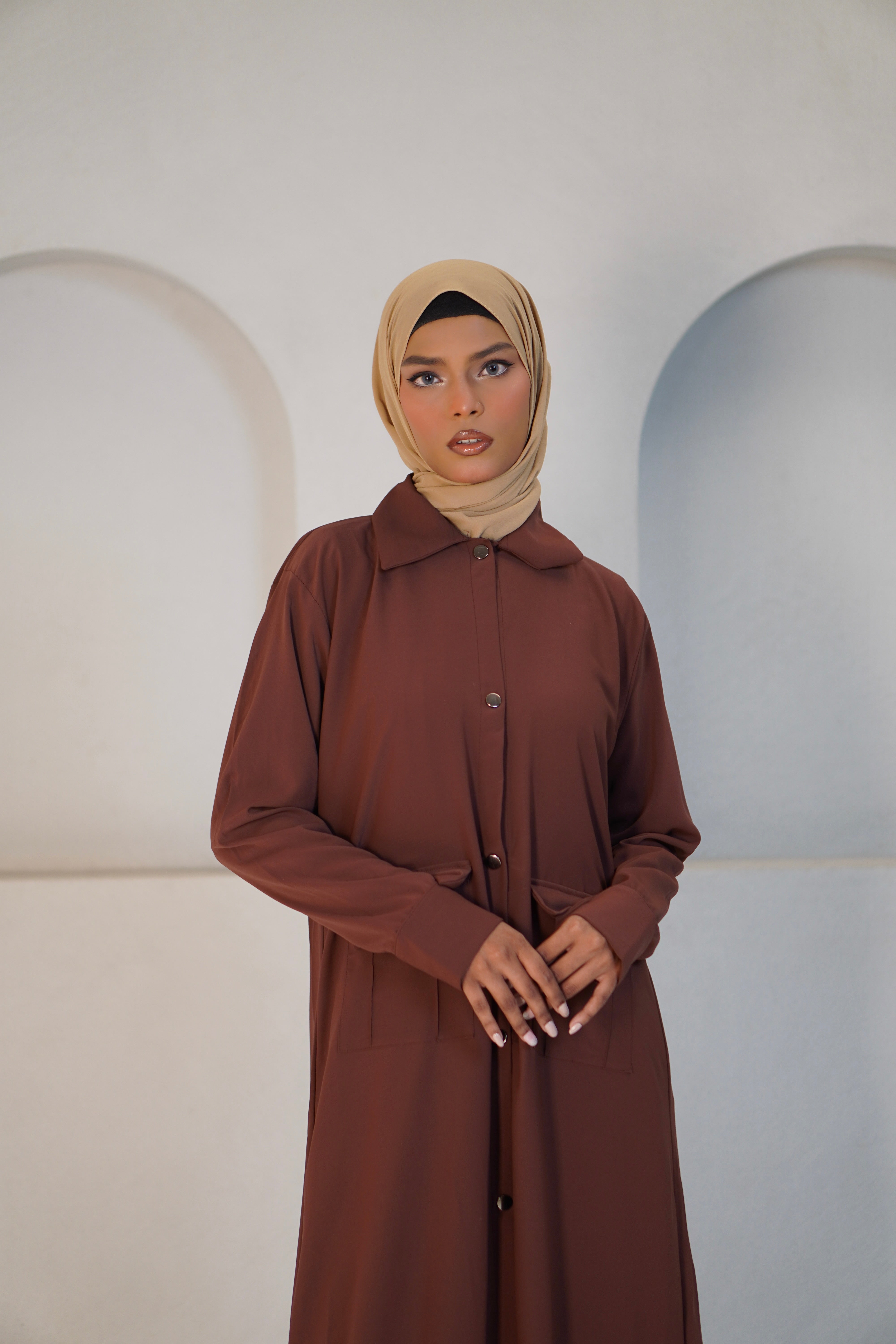 Modest Shirt Dress - Rustic Brown