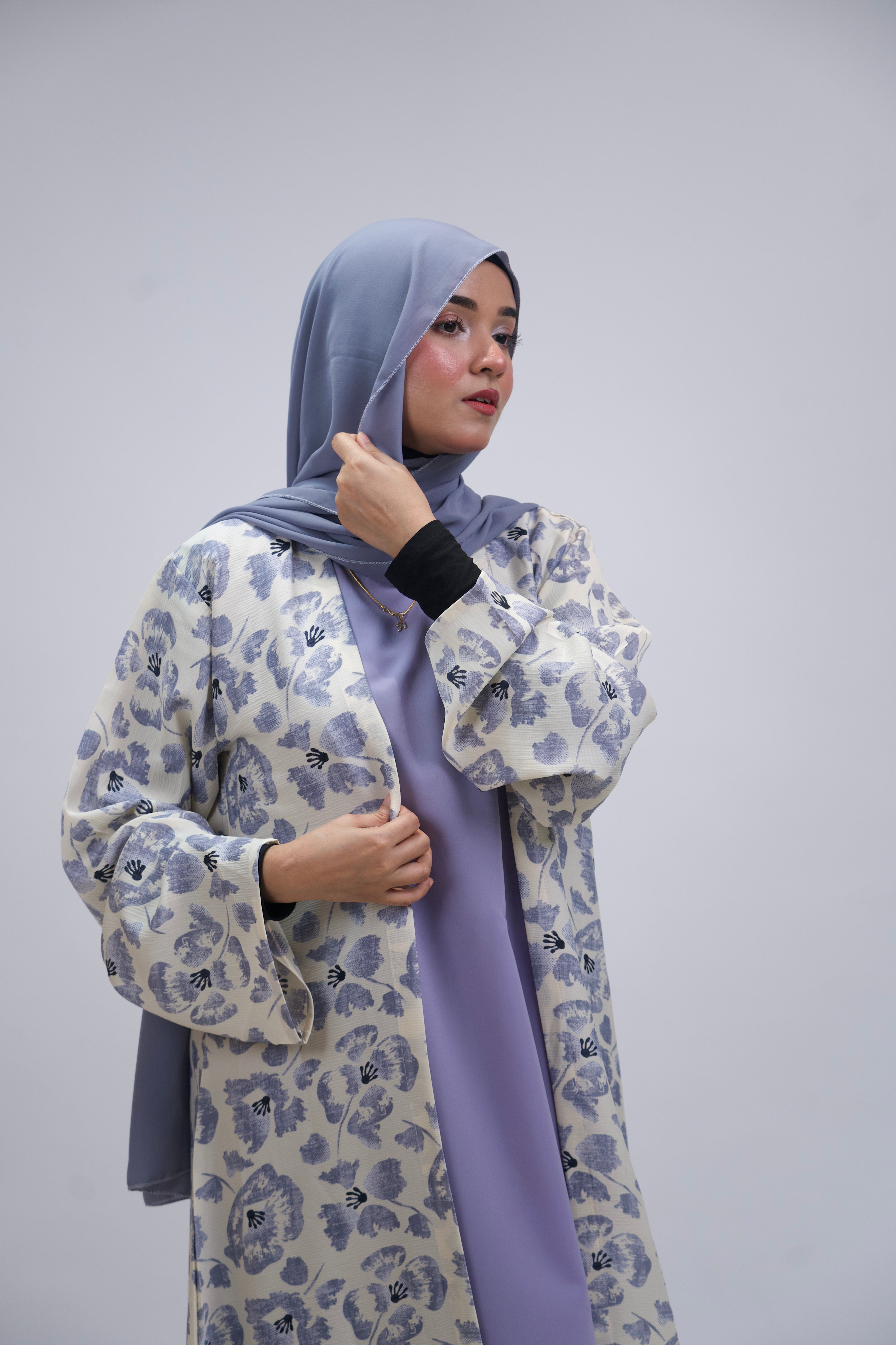 FLORAL PRINTED ABAYAH - LILAC
