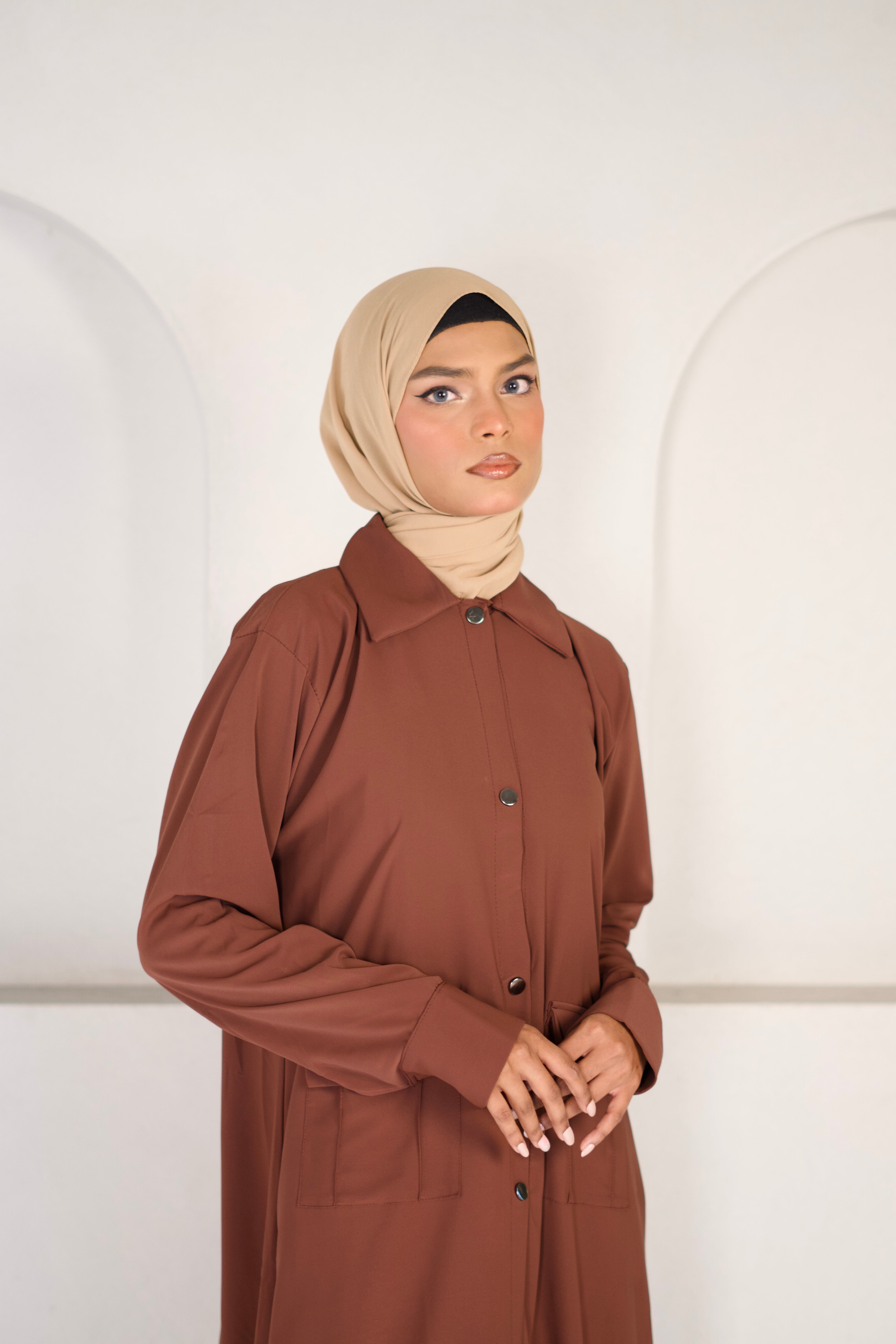 Modest Shirt Dress - Rustic Brown