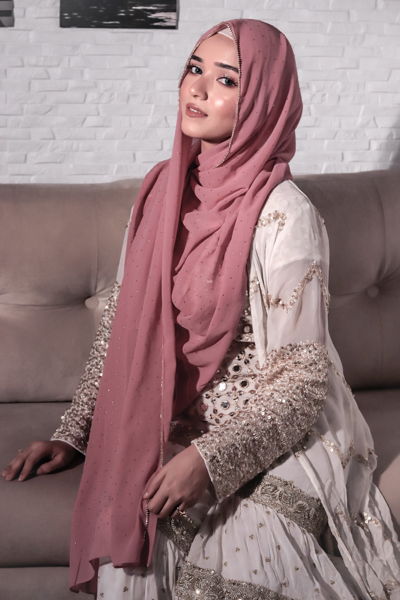 Rhinestone Hijab - Rose