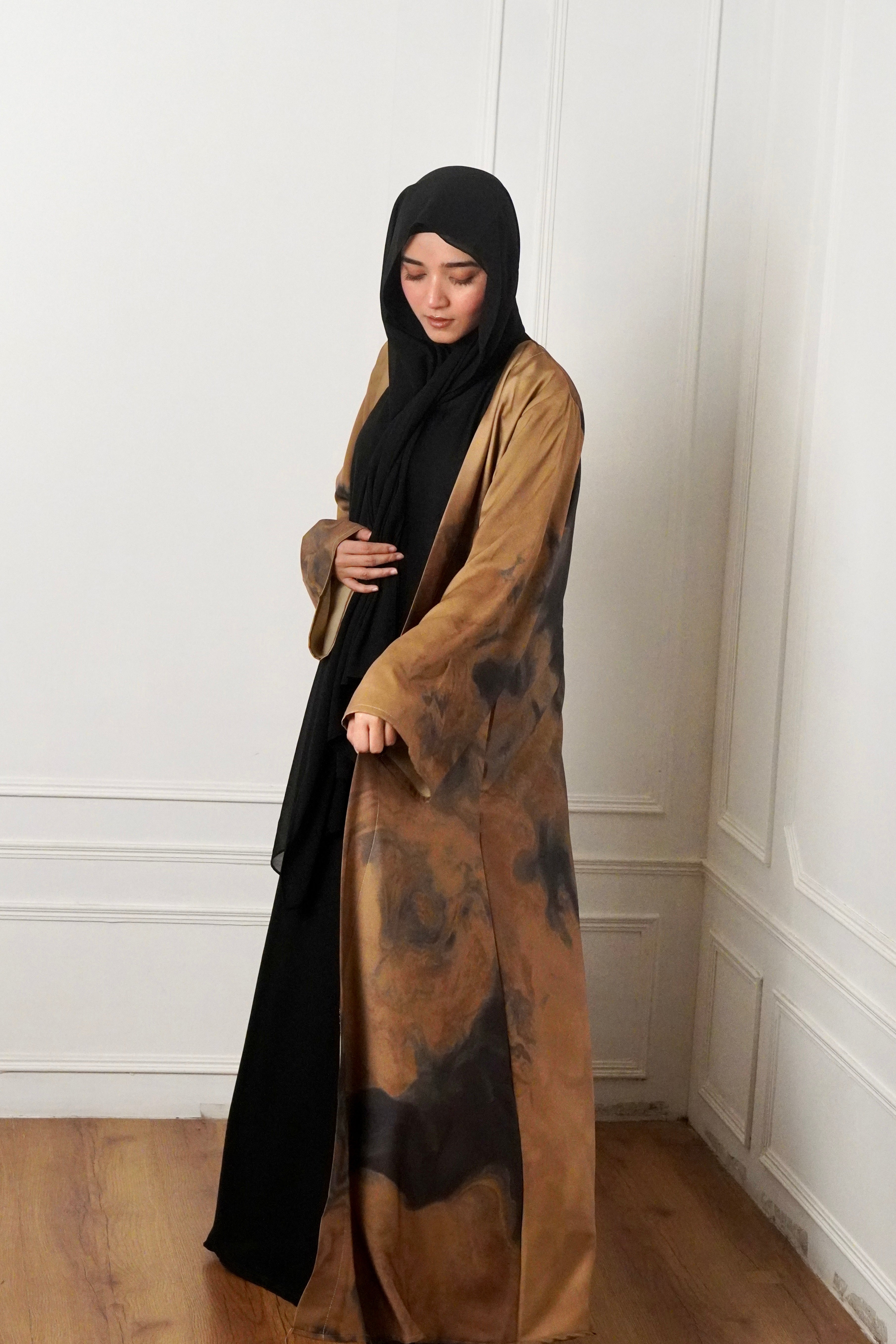 MARBLE PRINT ABAYAH - DESERT GLOW