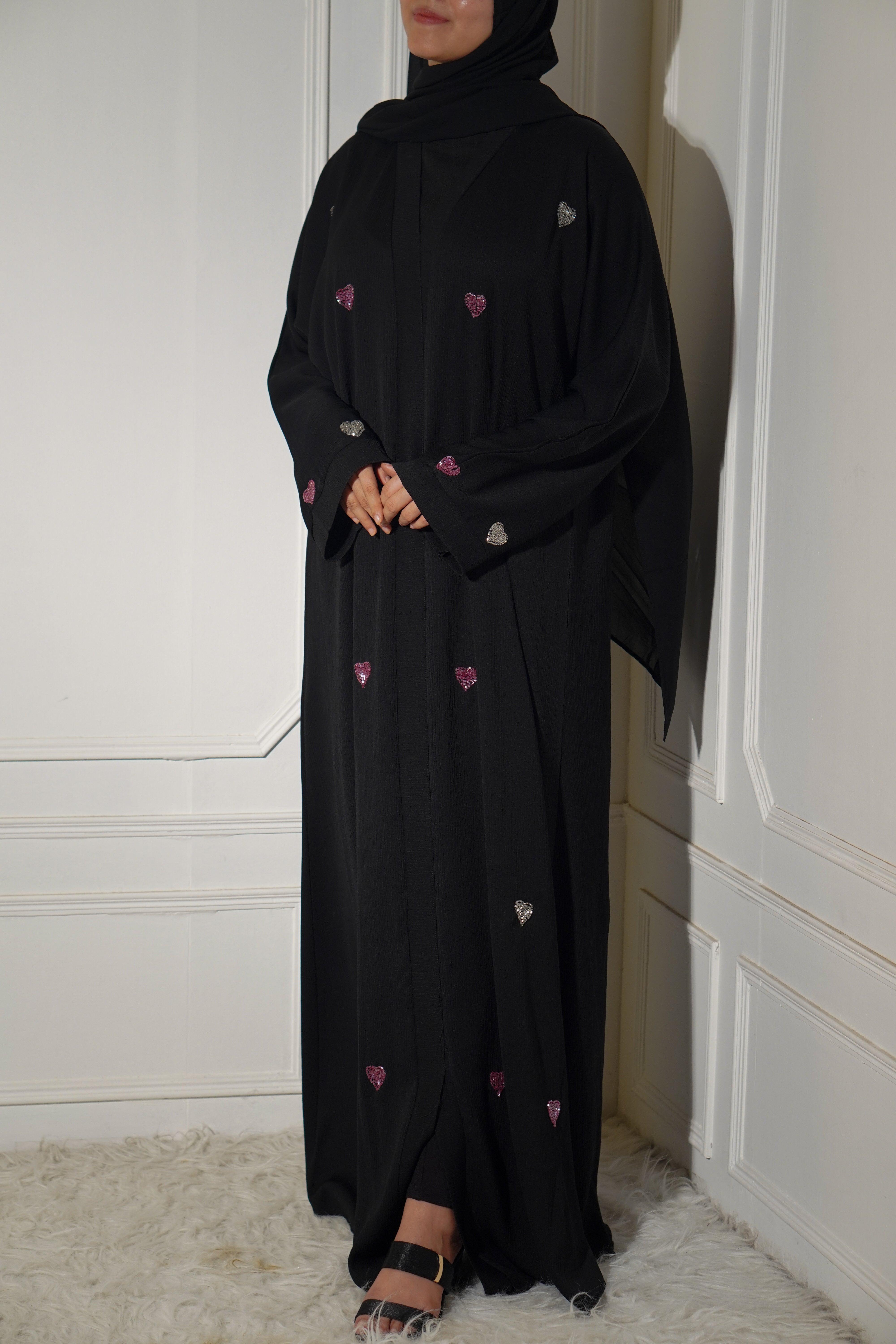 Qalbi Abayah - Pink & Silver