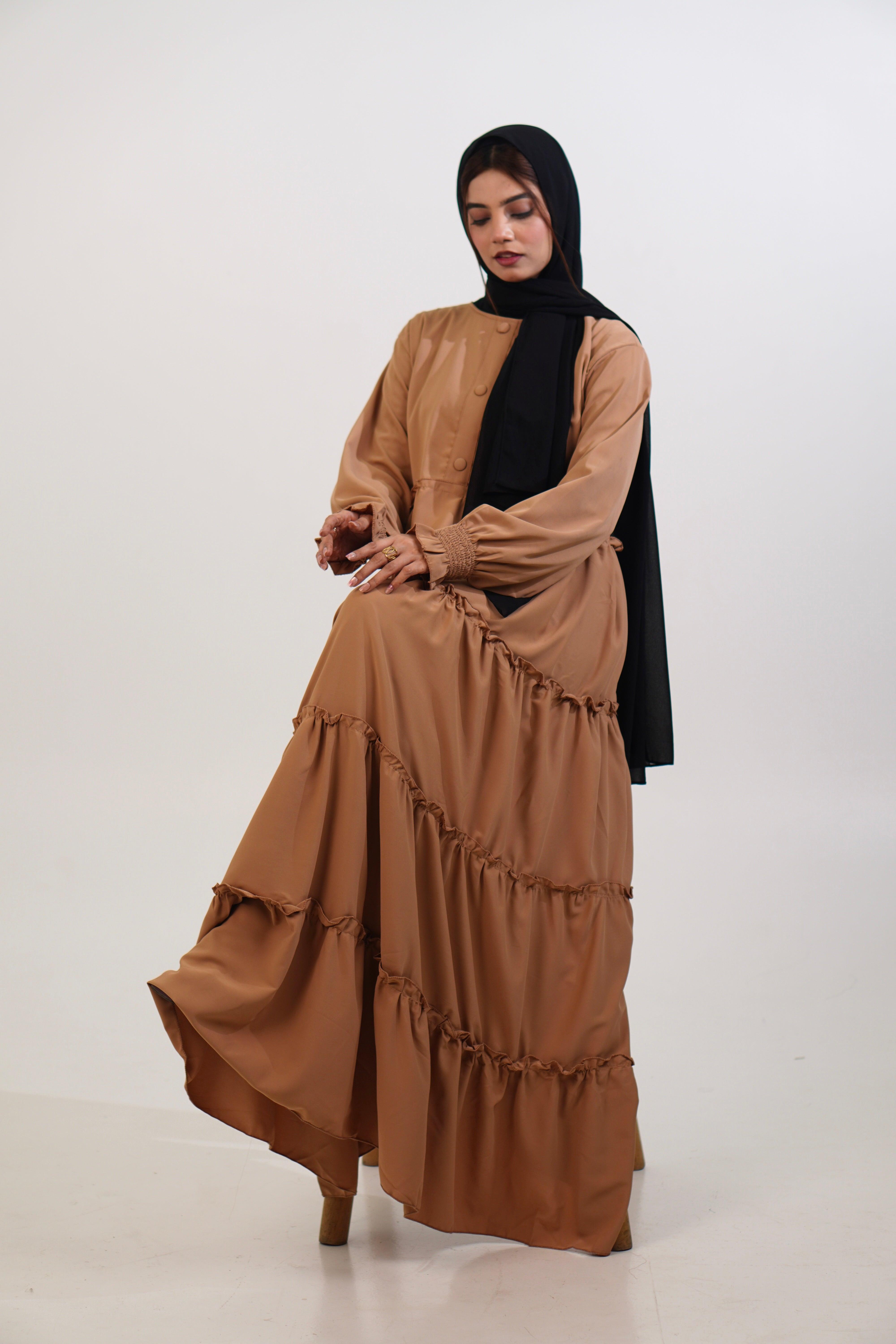 Feriha Ruffled Dress (Matte) - BEIGE