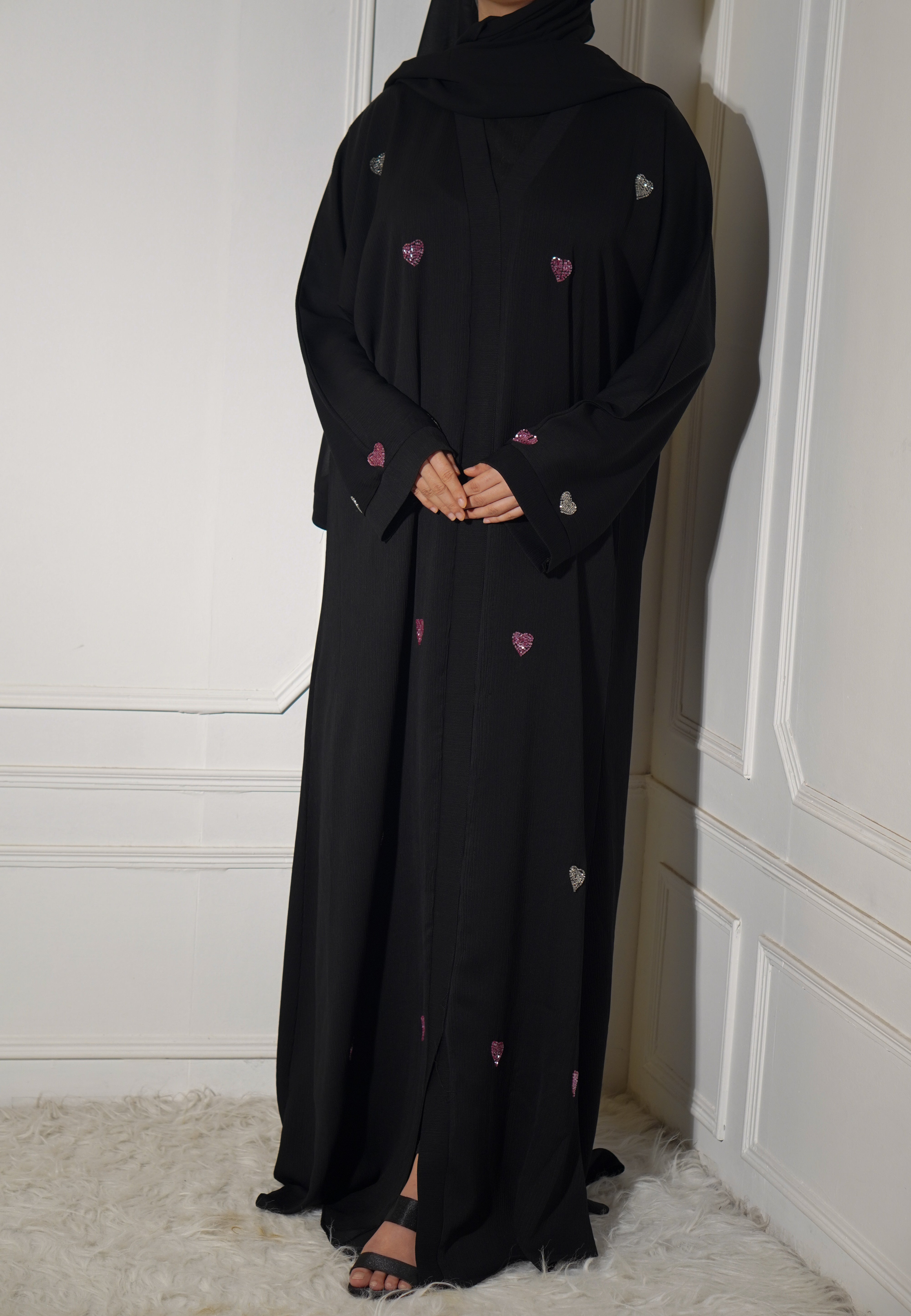 Qalbi Abayah - Pink & Silver