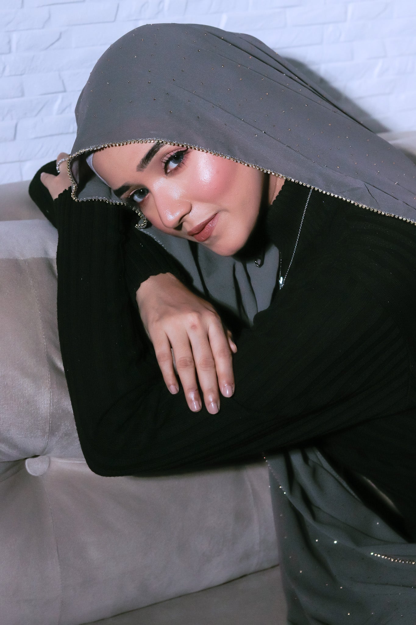 Rhinestone Hijab - Sterling Grey