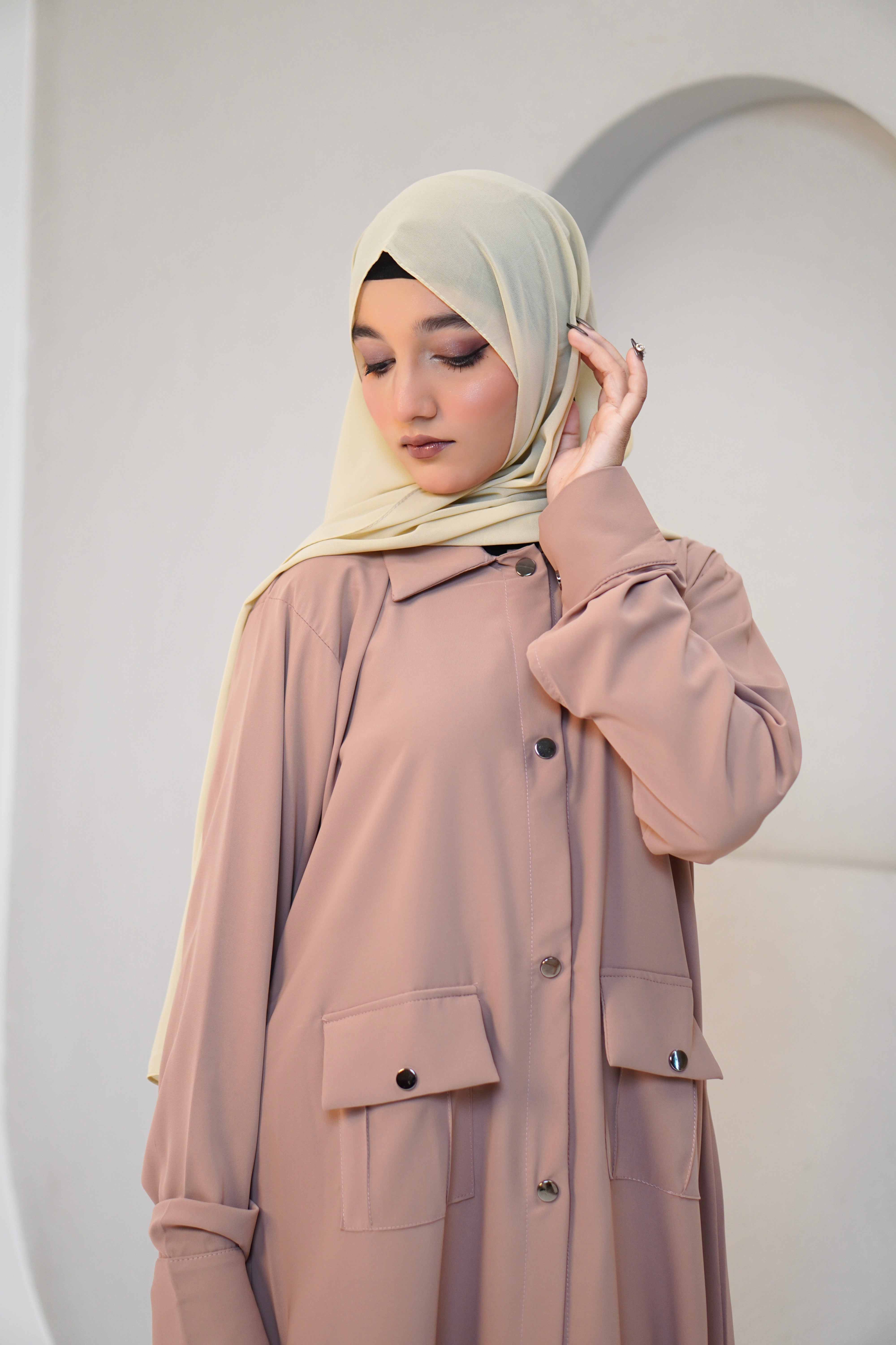 Modest Shirt Dress - Blush Pink