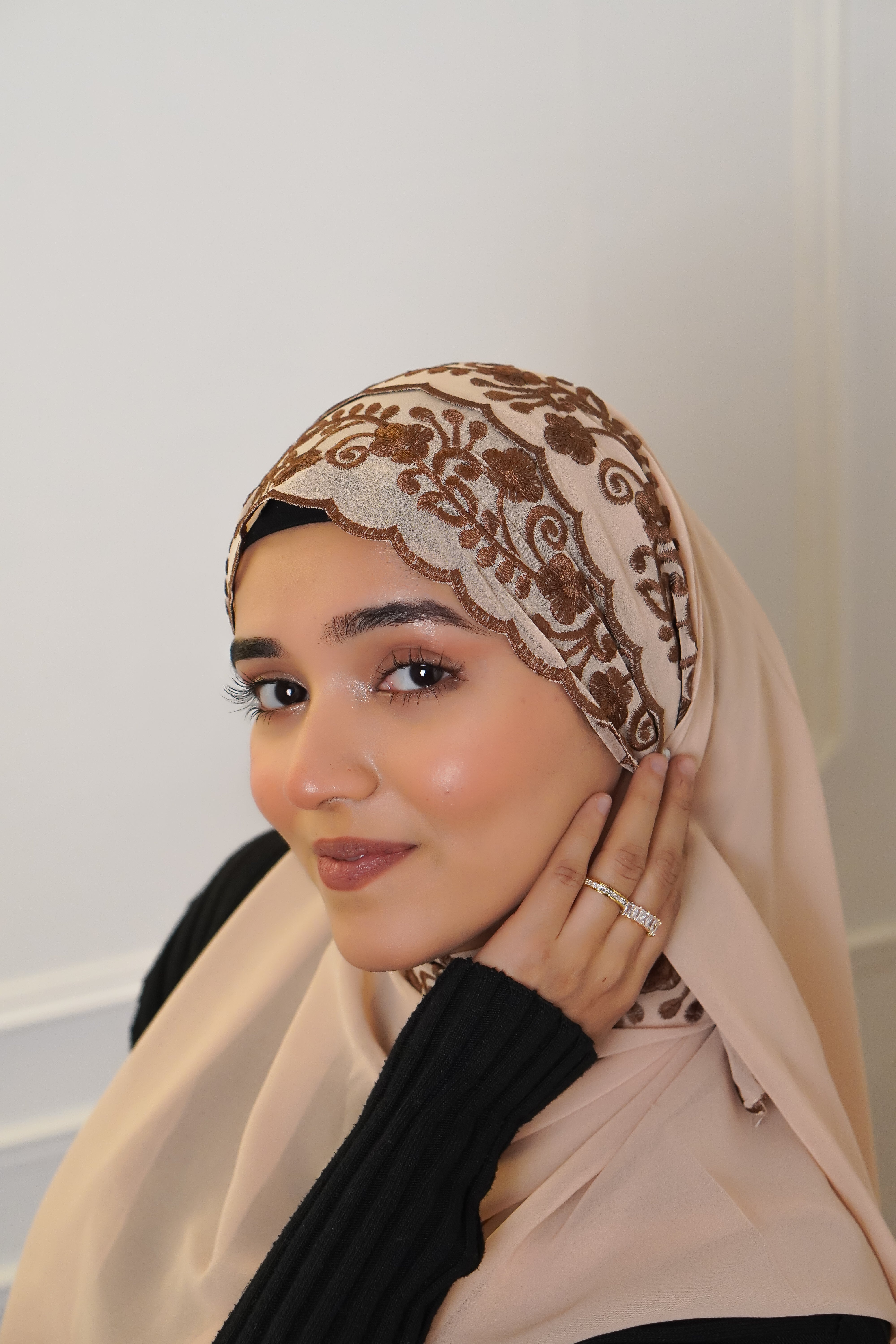 EMBROIDERED HIJAB - Brown