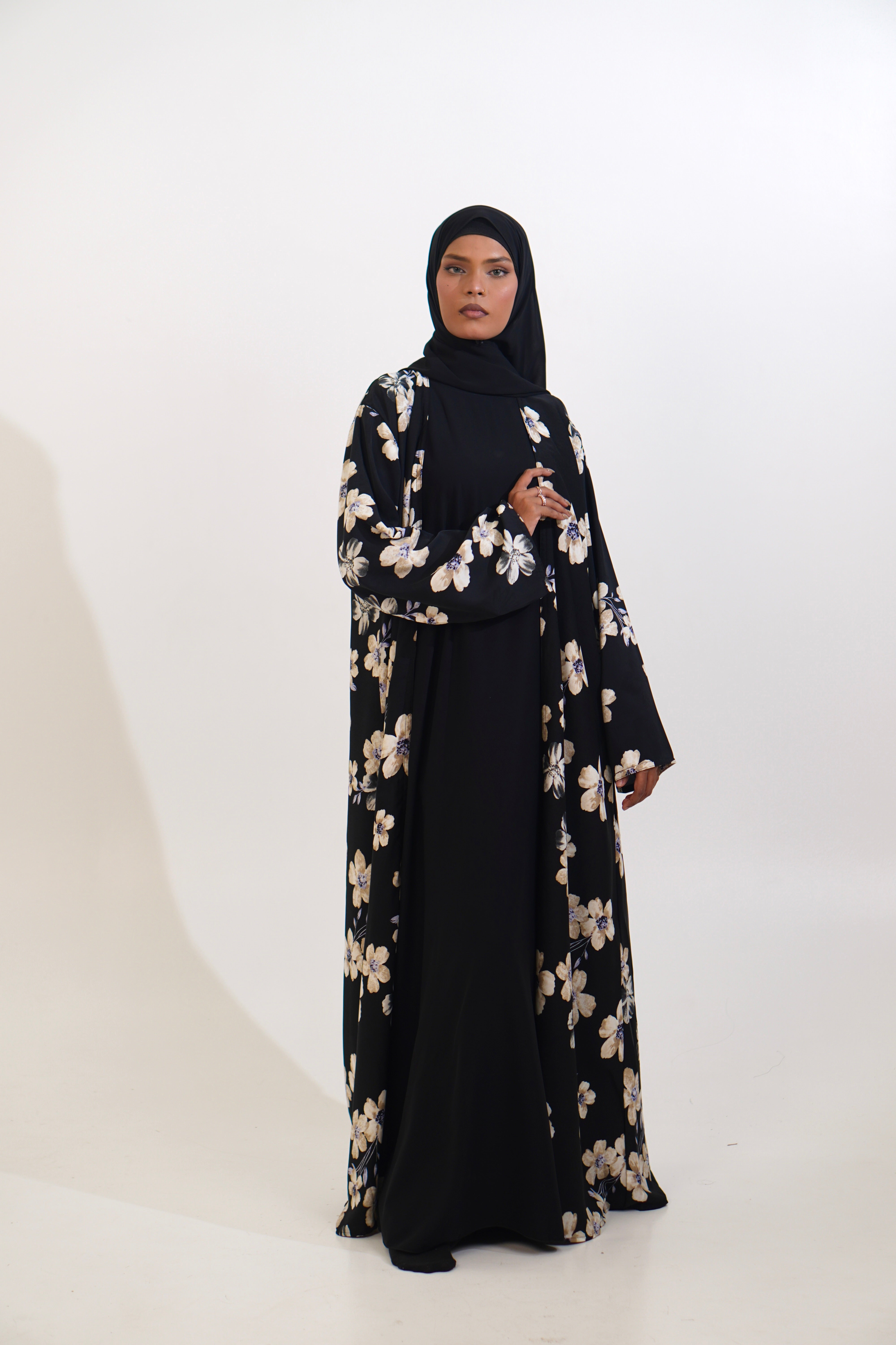 FLORAL PRINTED ABAYAH - BLACK
