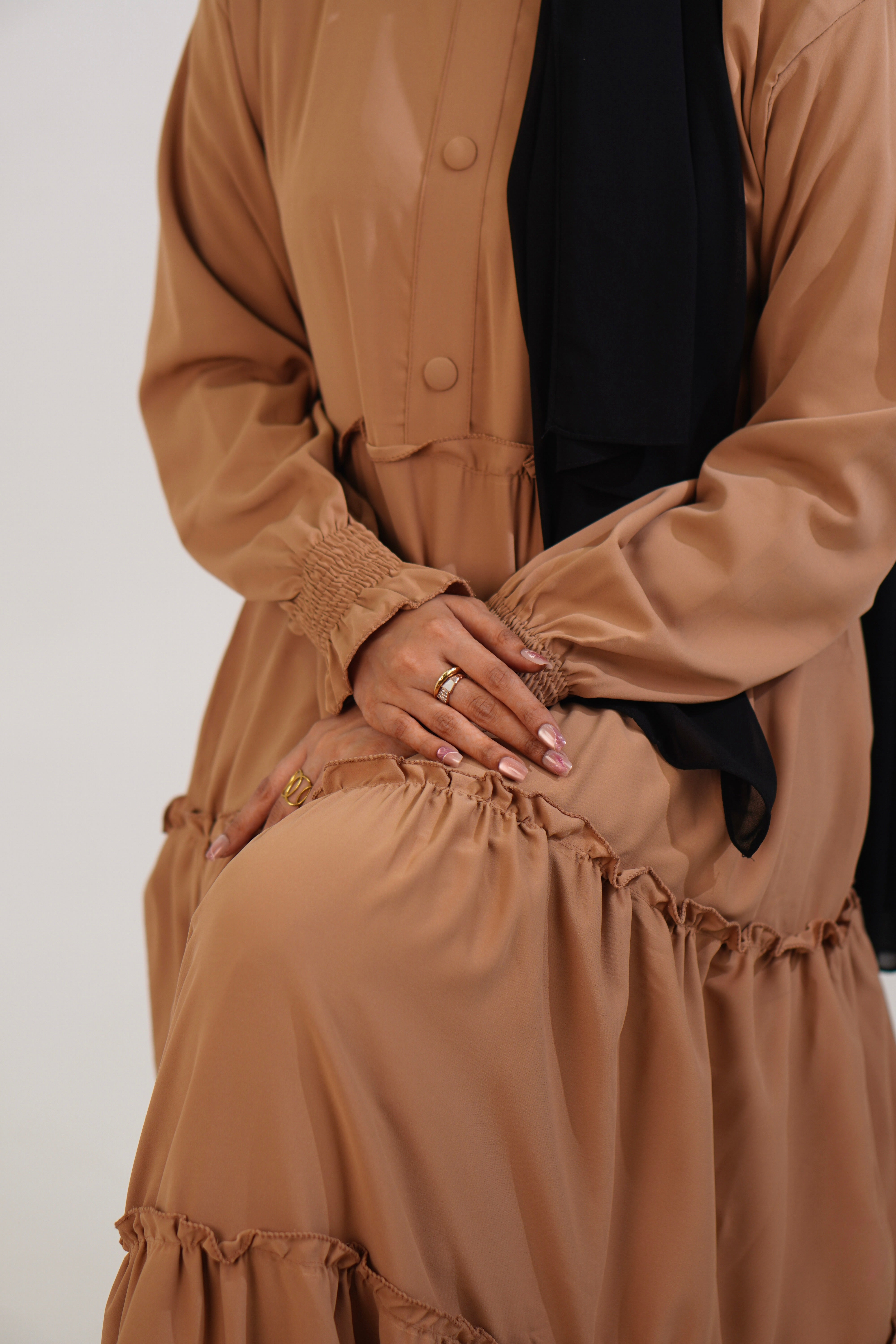 Feriha Ruffled Dress (Matte) - BEIGE