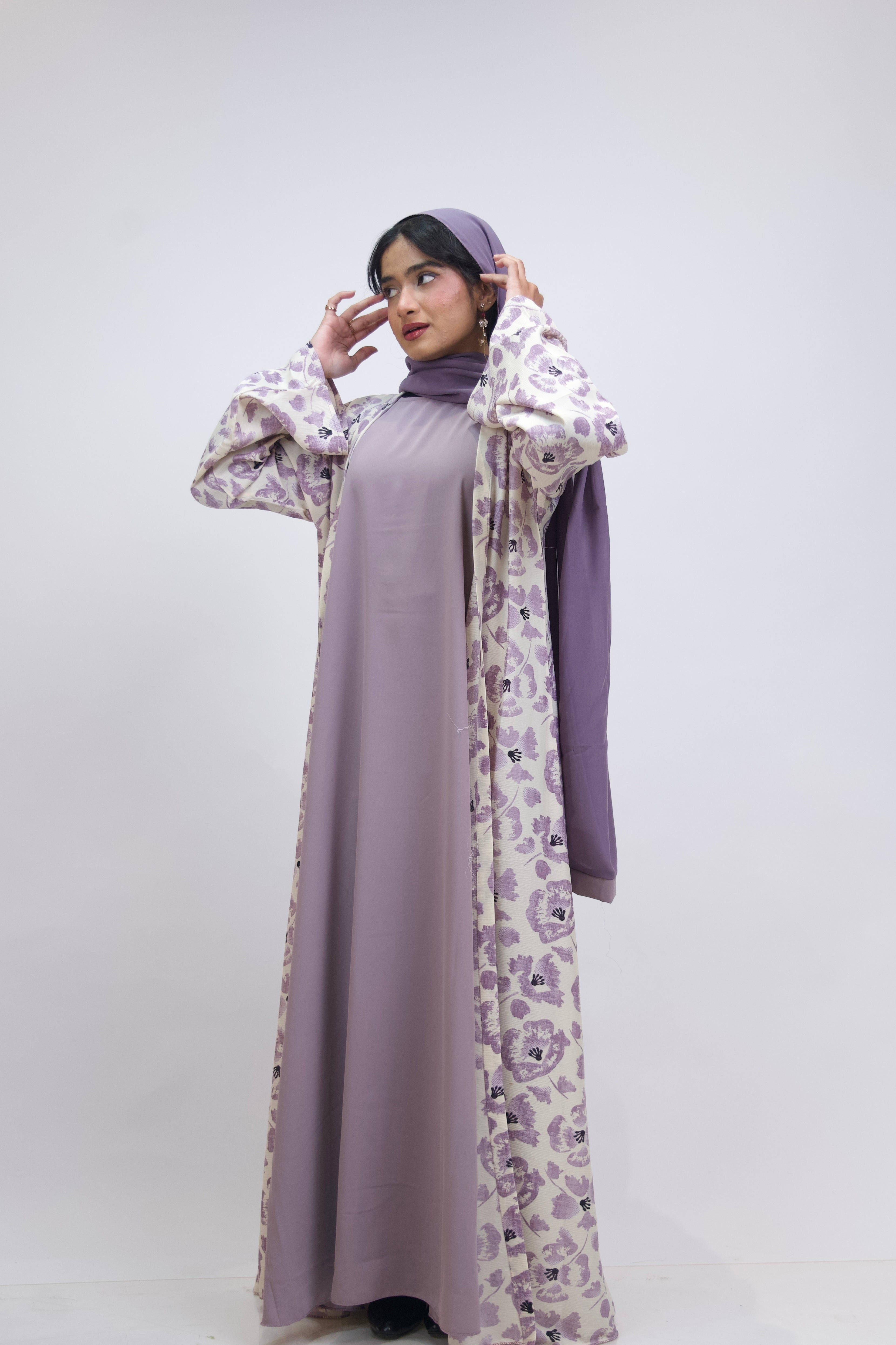 FLORAL PRINTED ABAYAH - LAVENDER