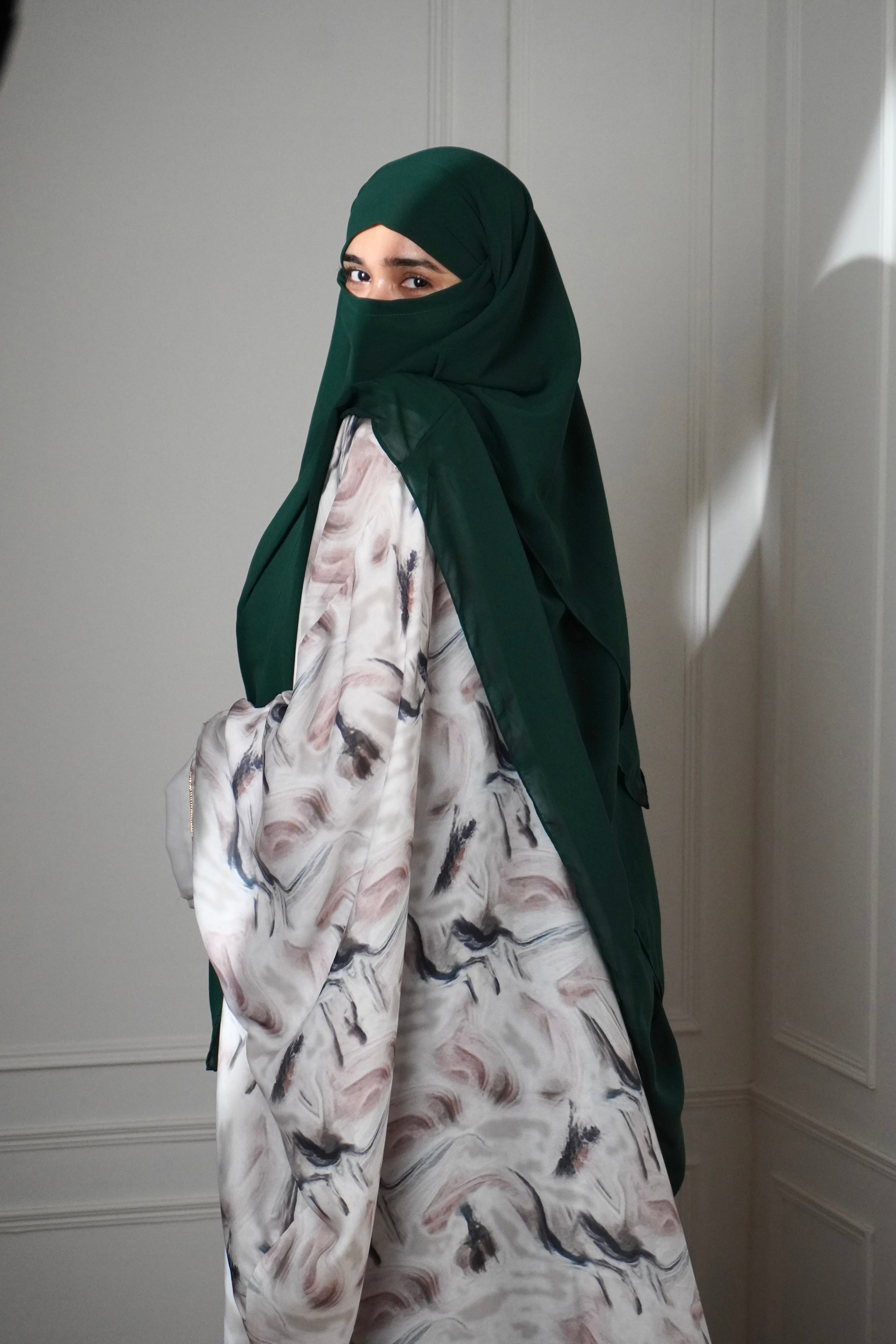 Marble Print Kaftan KHIMAR SET - Rich Green