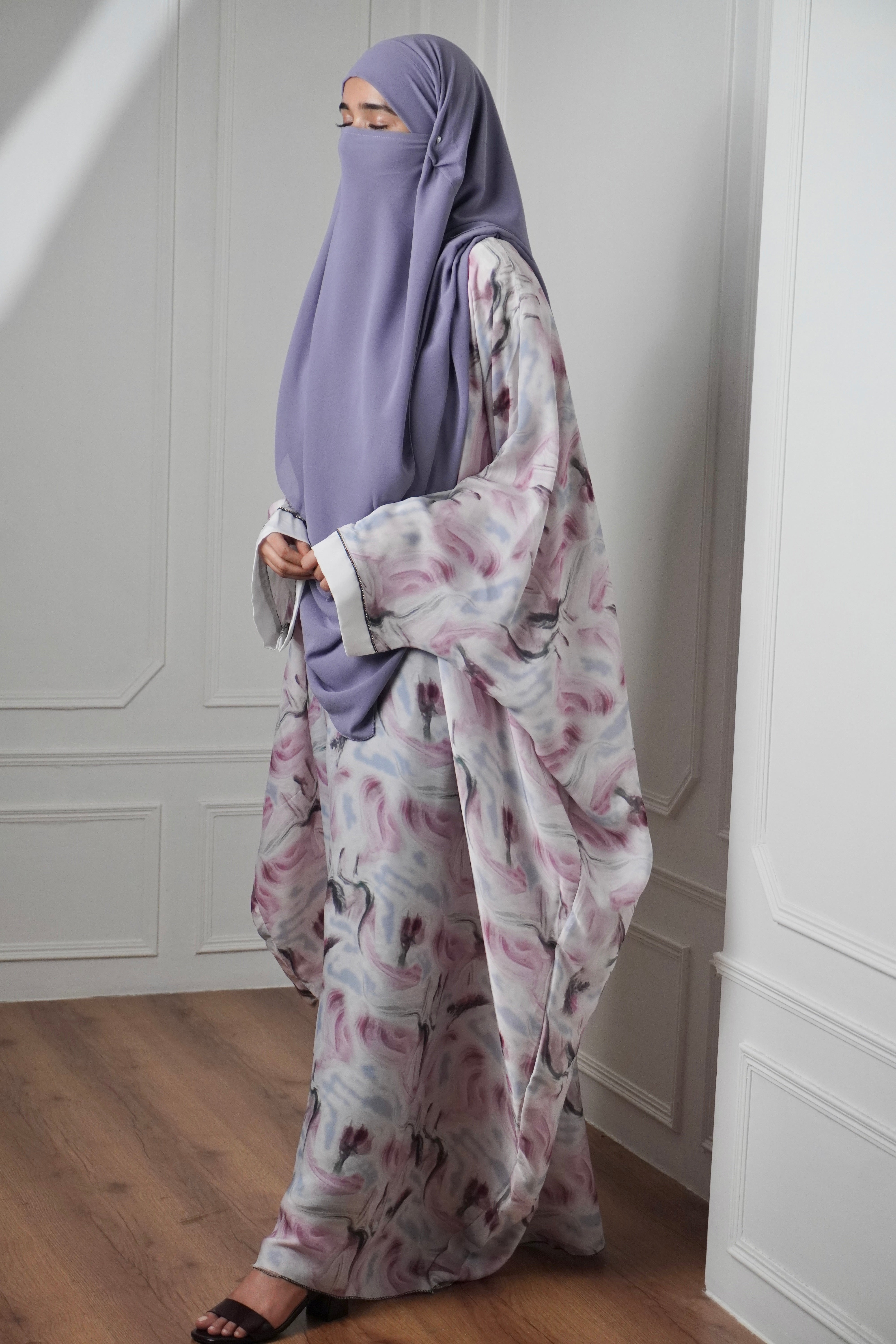 Marble Print Kaftan Khimar Set - Cotton Candy