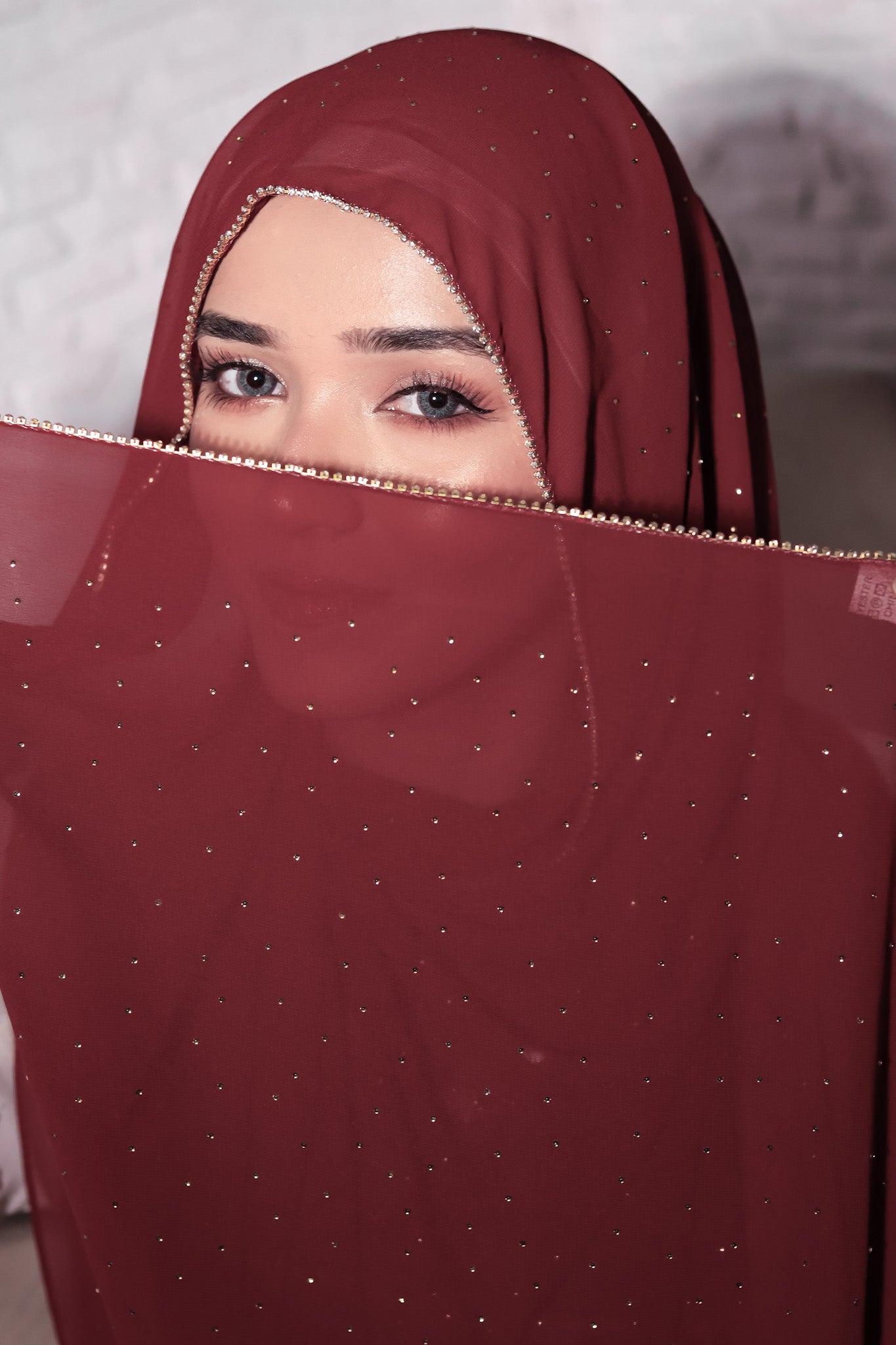 Rhinestone Hijab - Maroon