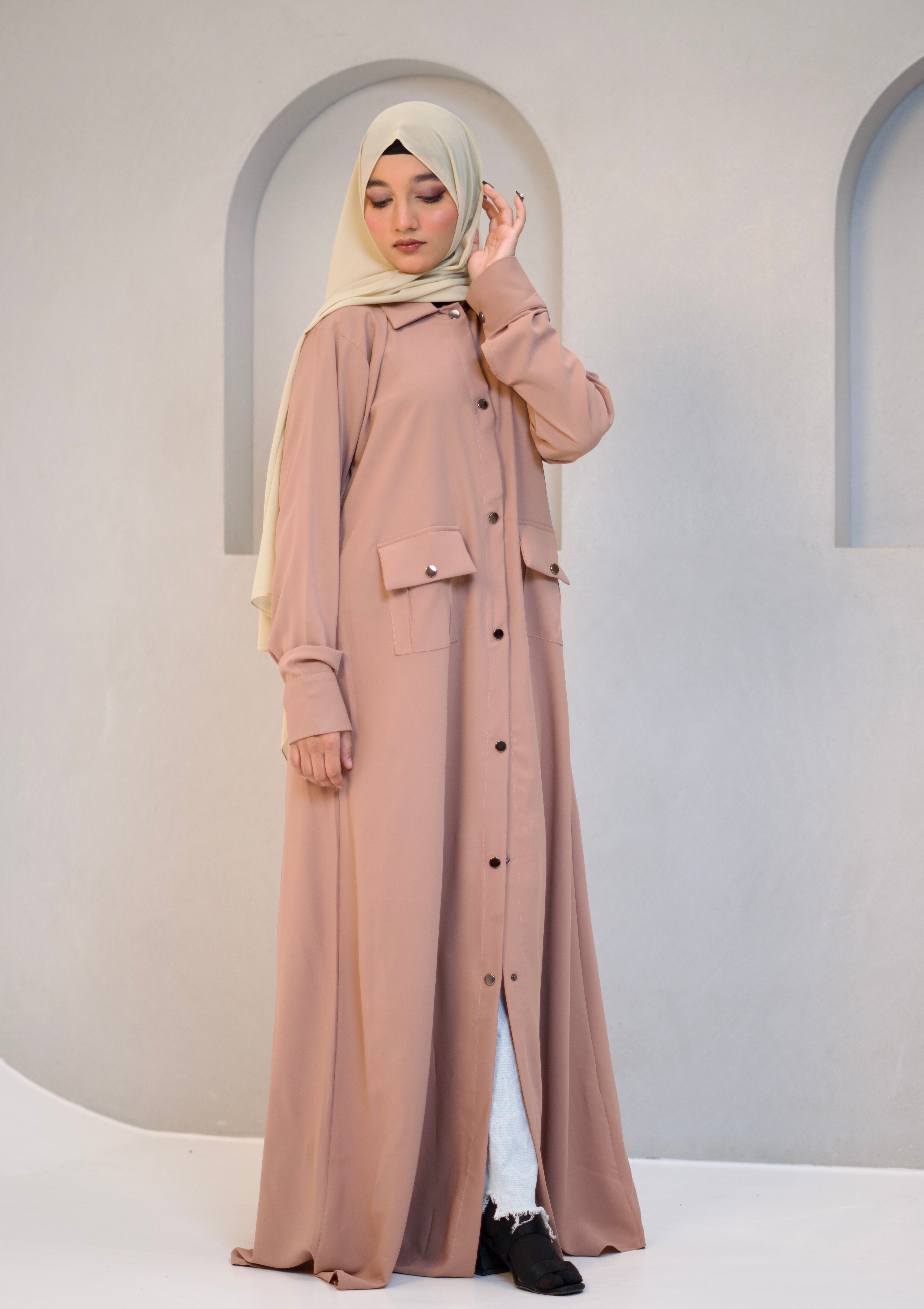Modest Shirt Dress - Blush Pink