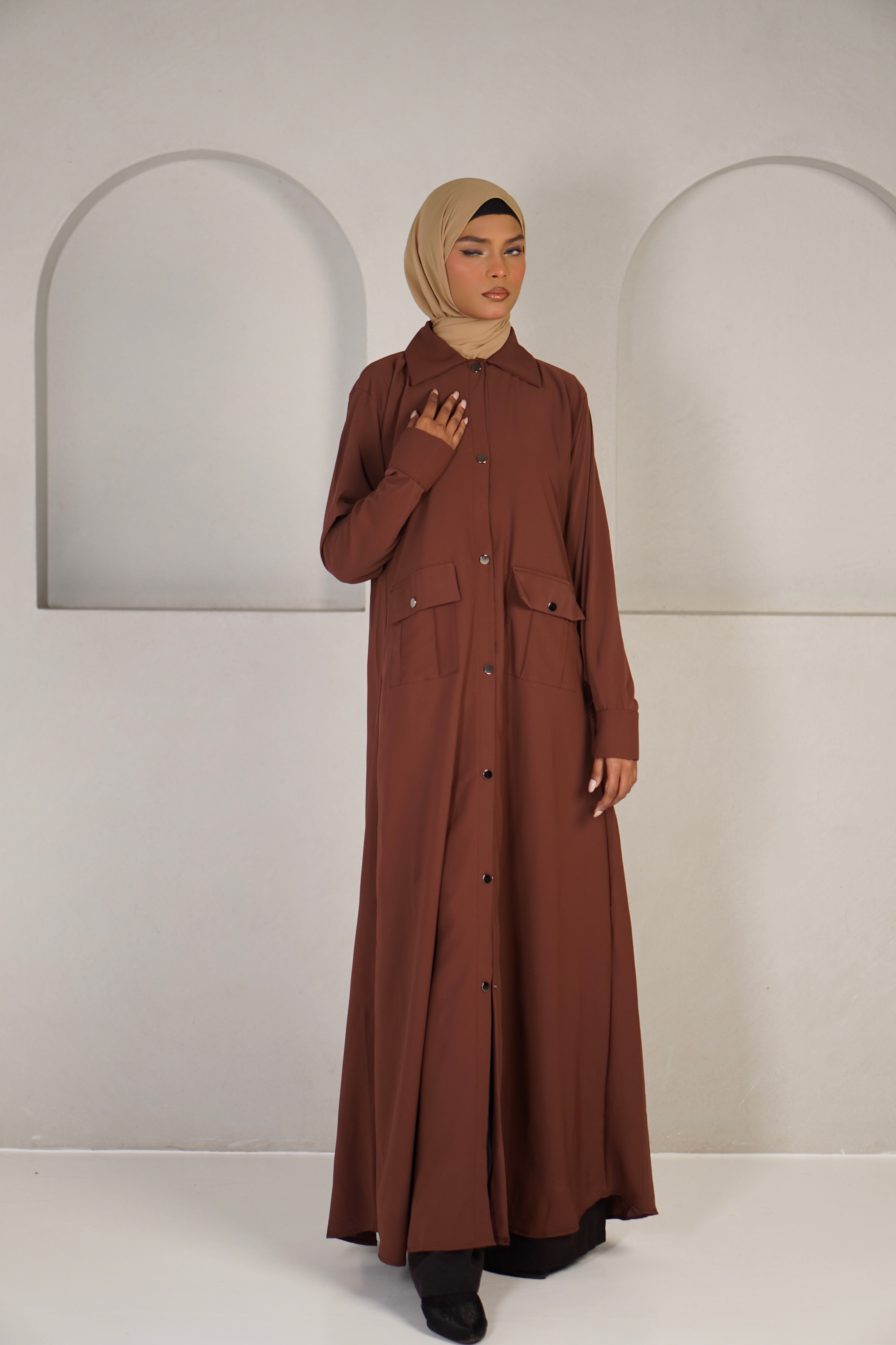 Modest Shirt Dress - Rustic Brown