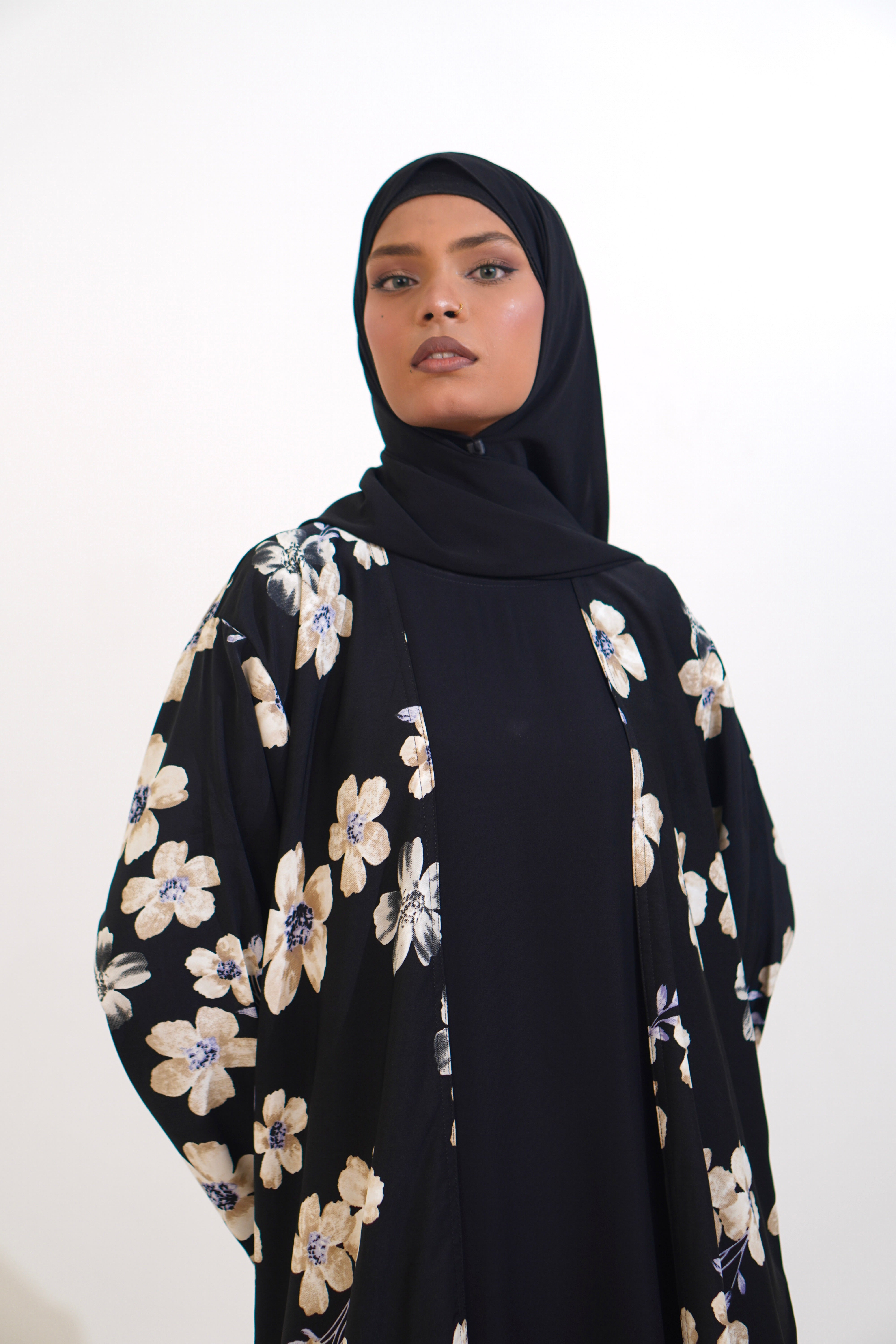 FLORAL PRINTED ABAYAH - BLACK