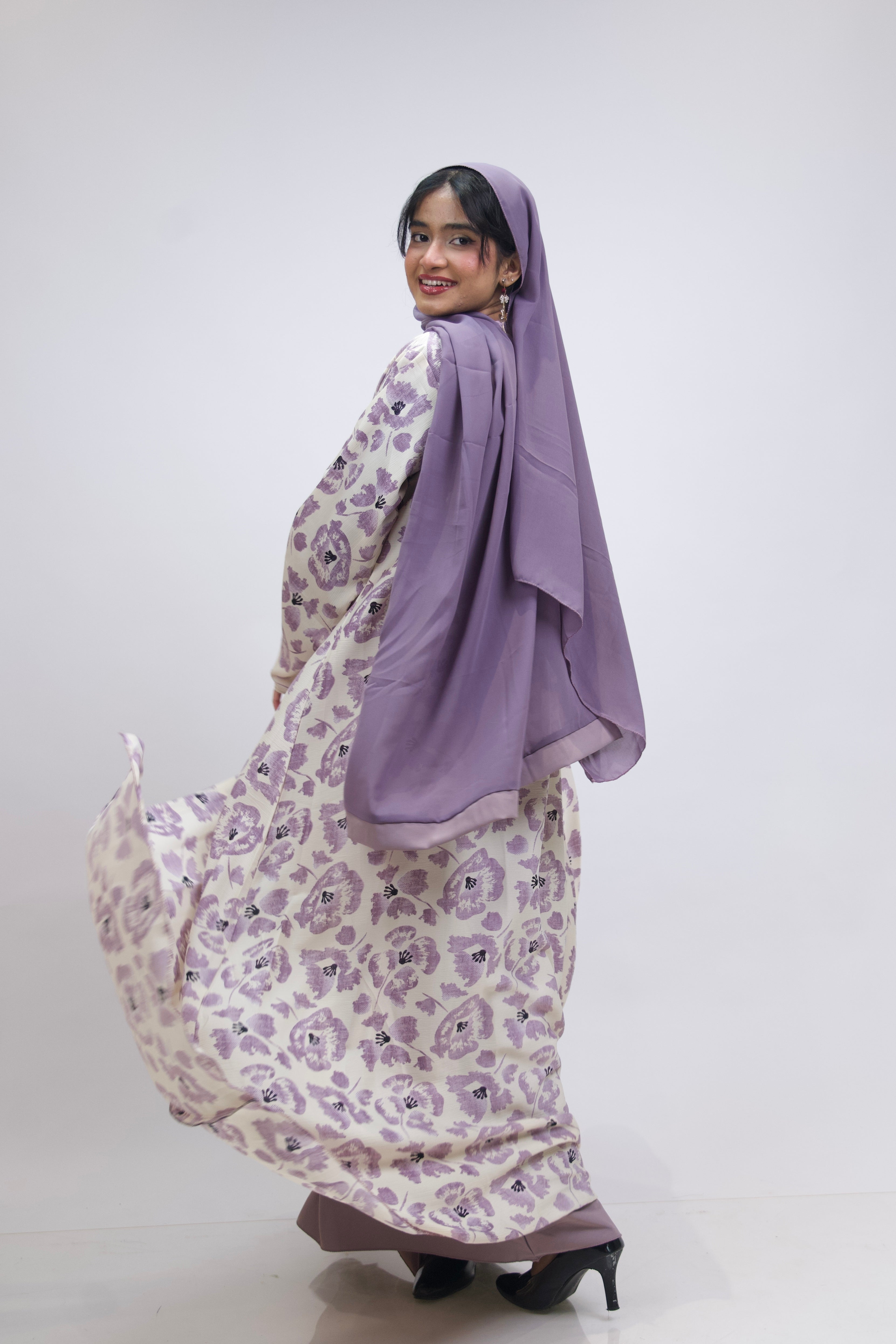 FLORAL PRINTED ABAYAH - LAVENDER
