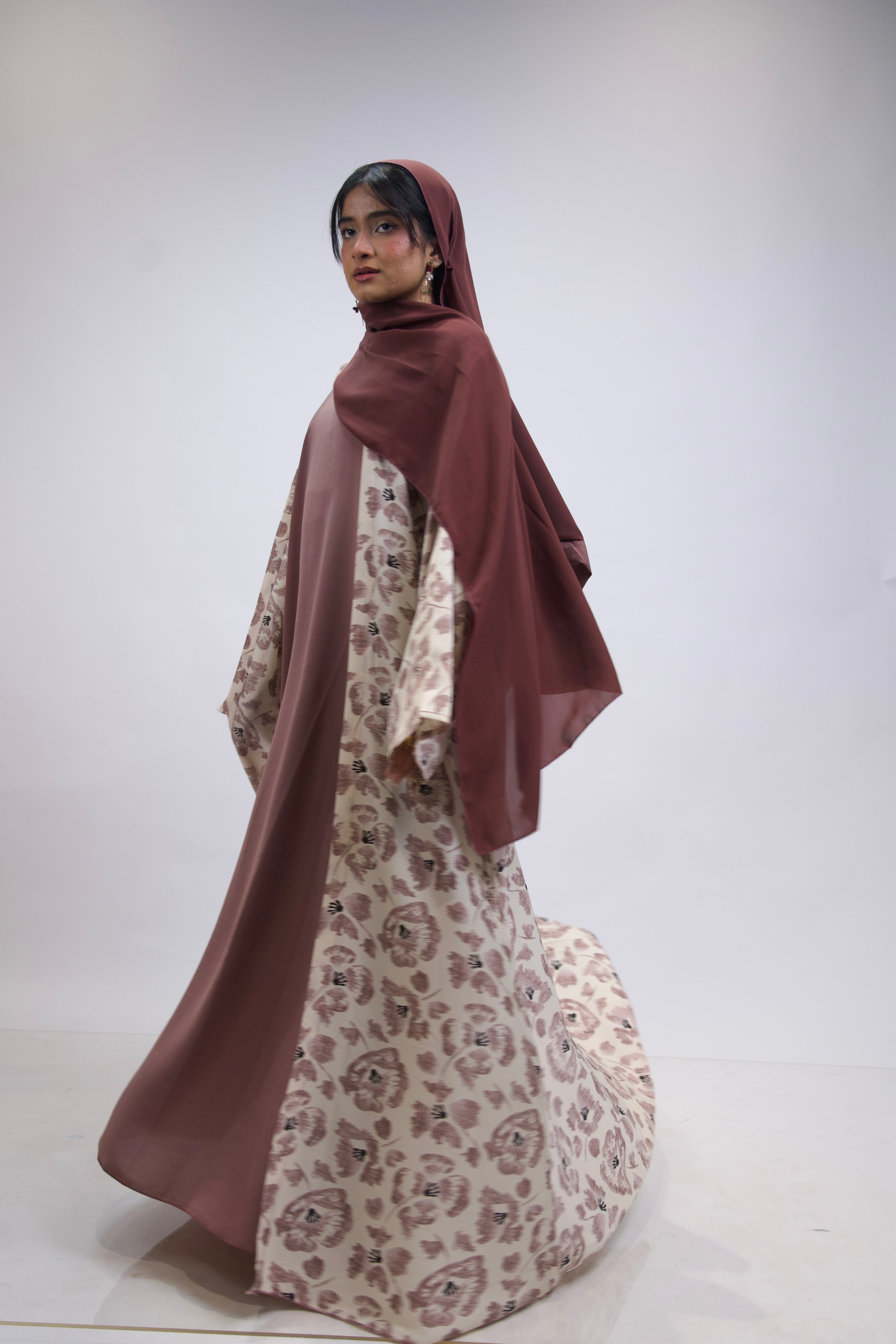 FLORAL PRINTED ABAYAH - ROSE